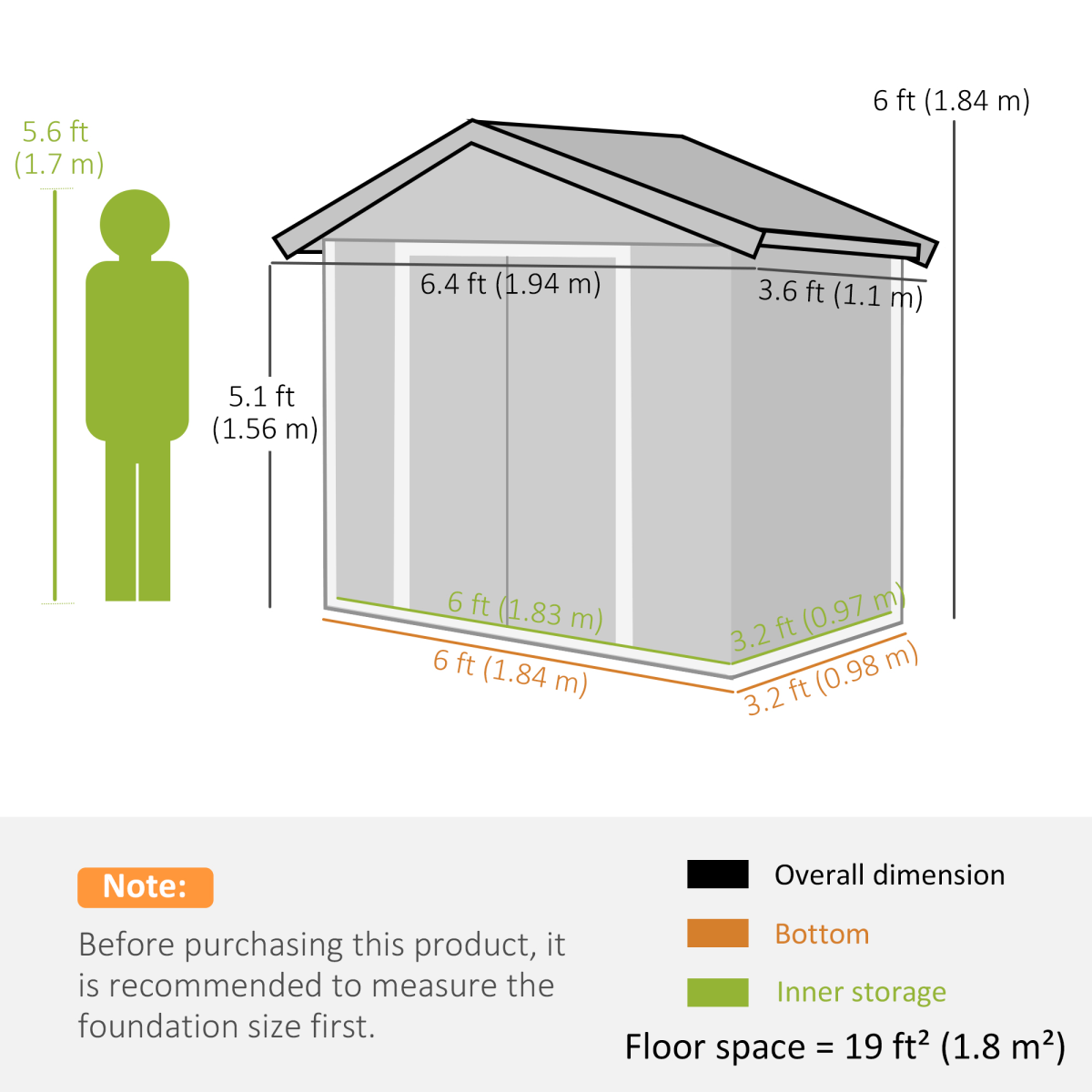 6.5x3.5ft Metal Garden Shed - Rainproof, Lockable, Double Doors