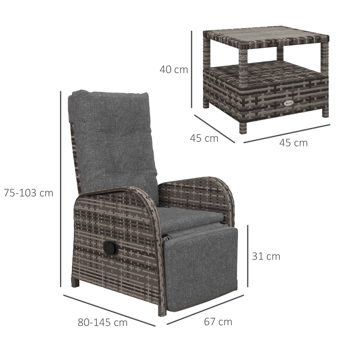 3-Piece Rattan Chaise Lounge Set with Cushions for Patio & Garden