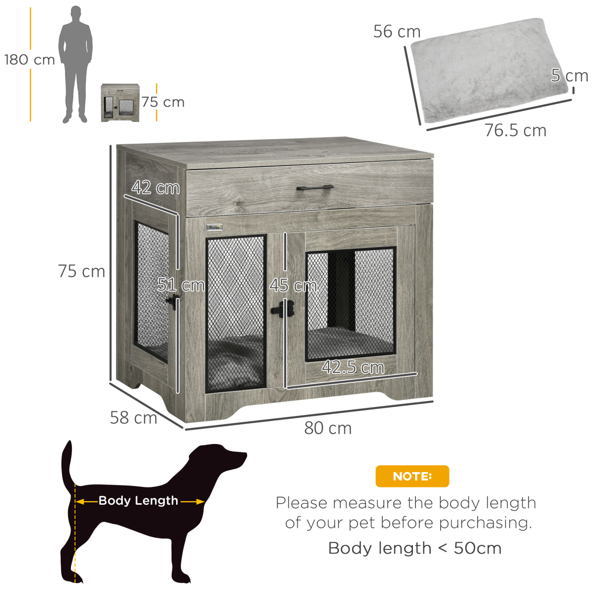 Double-Door Dog Kennel Furniture Crate for Medium Dogs - Indoor Grey