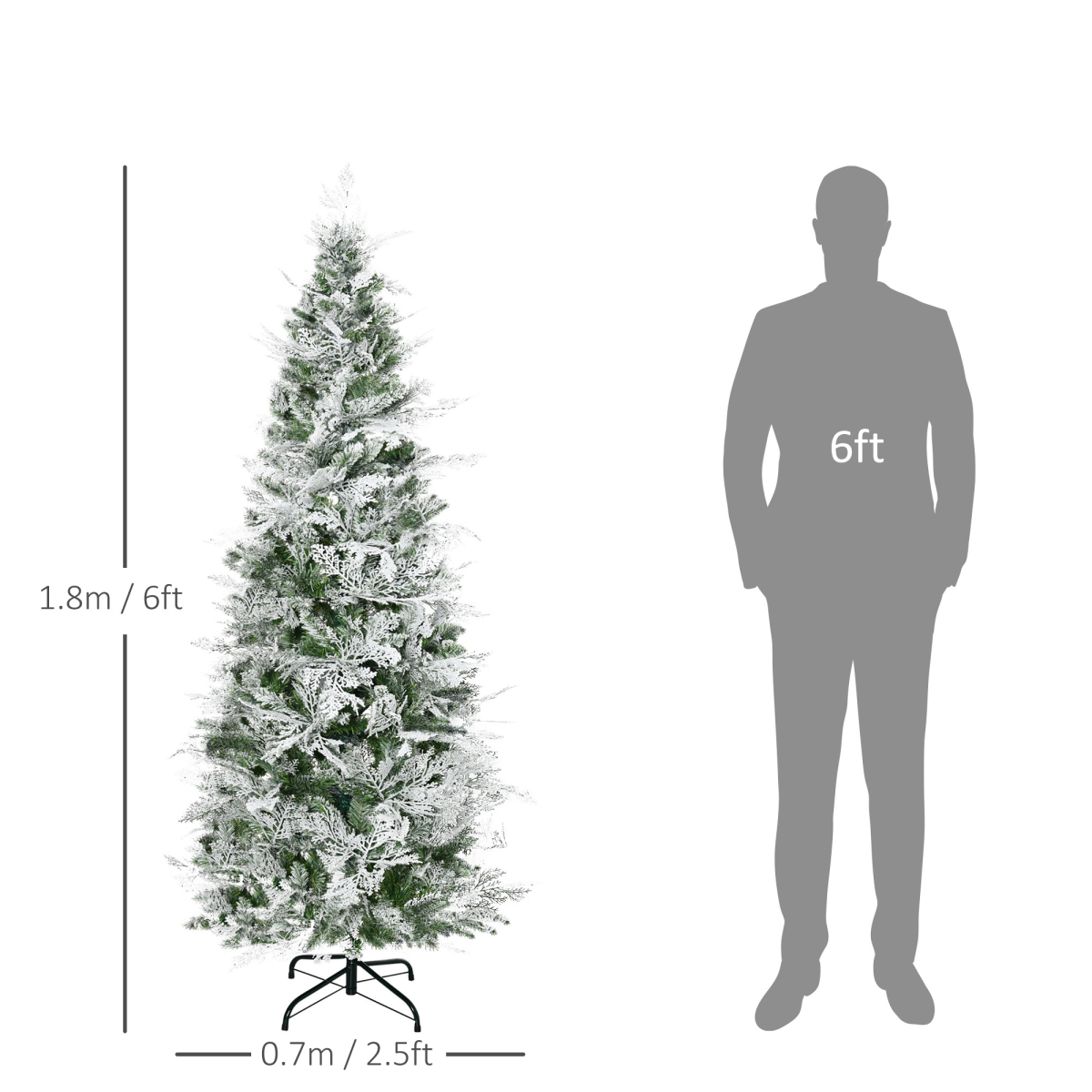 6ft Snow-Flocked Pencil Christmas Tree with Metal Base - Safe, Easy Setup HOMCOM