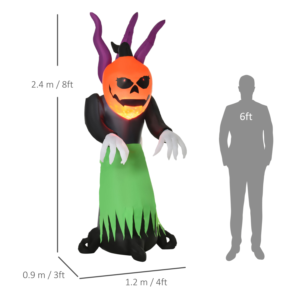 240cm Halloween Pumpkin Ghost Inflatable with LED Eyes - Outdoor Decor