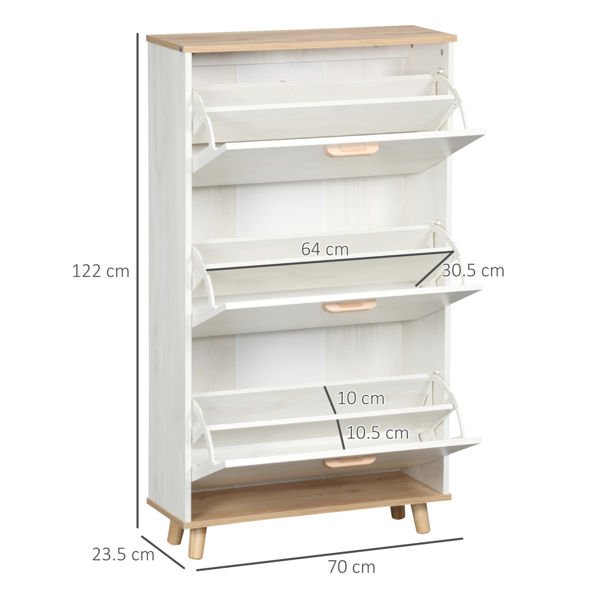 Slim Shoe Storage Cabinet - 12 Pair Capacity with 3 Adjustable Flip Drawers