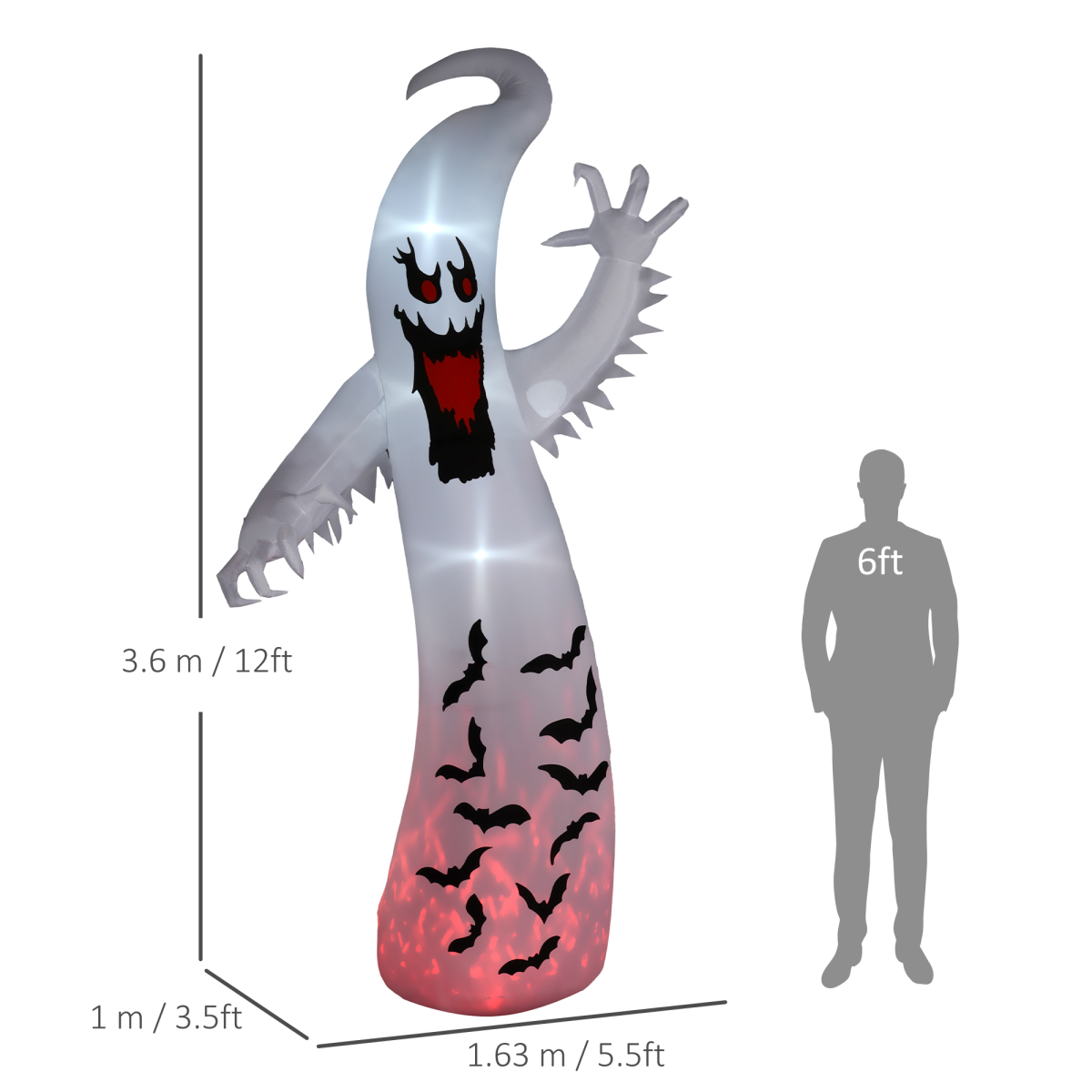 11.8ft Spooky Ghost Inflatable with LED Lights and Rotating Flame