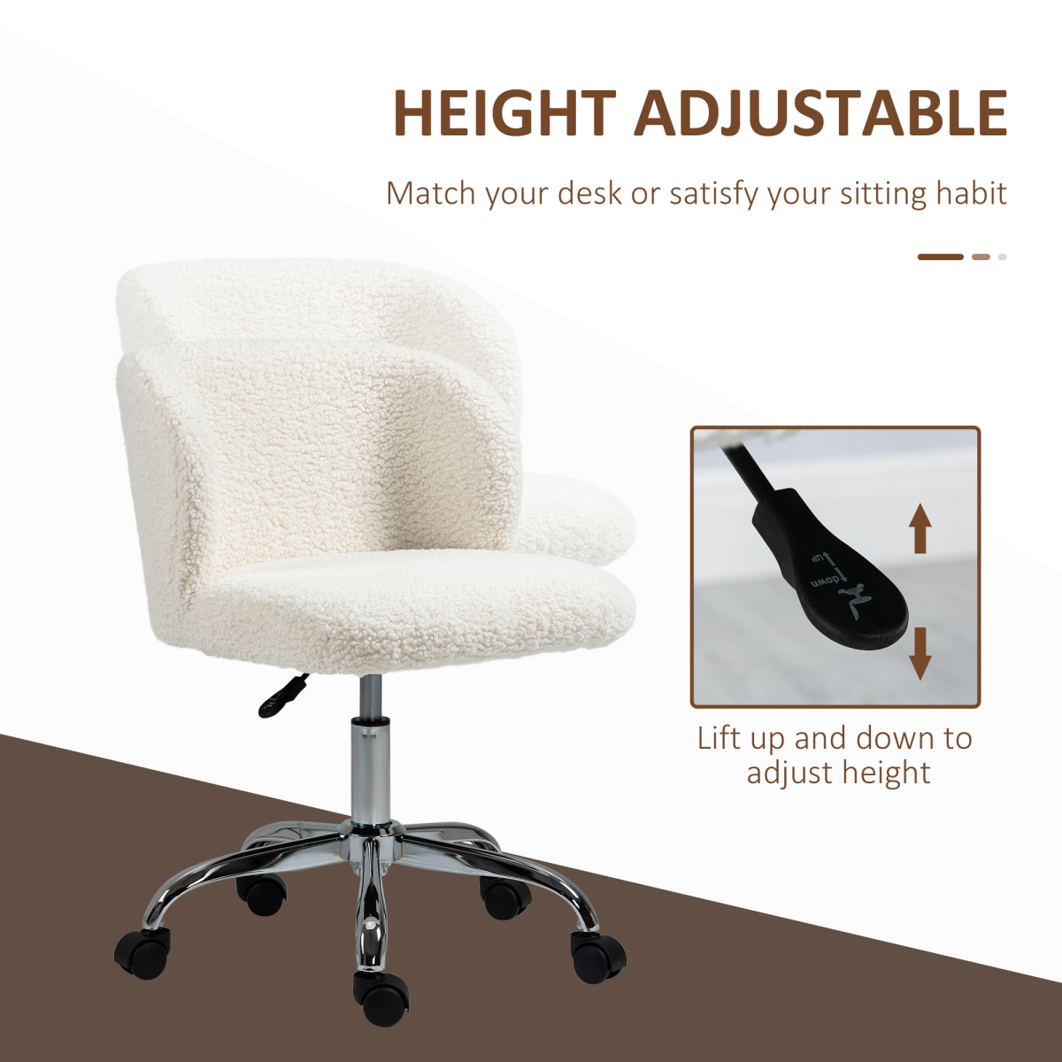 Stylish White Swivel Office Chair with Adjustable Height & Mobility