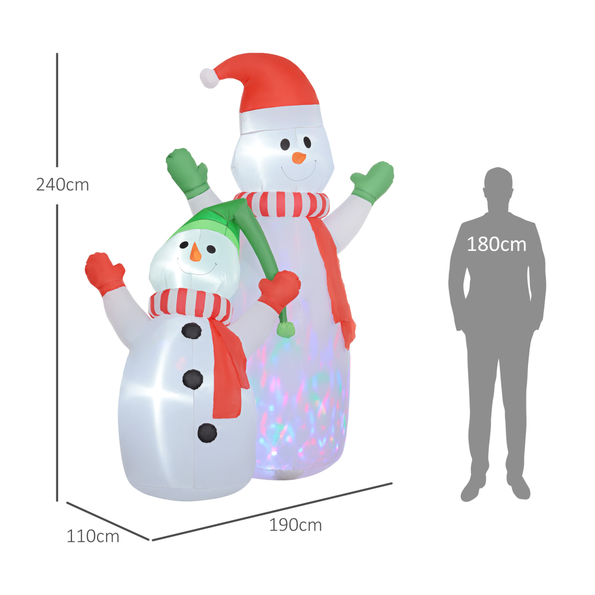 8FT Christmas Inflatable Snowman with Rotating Colorful LED Lights