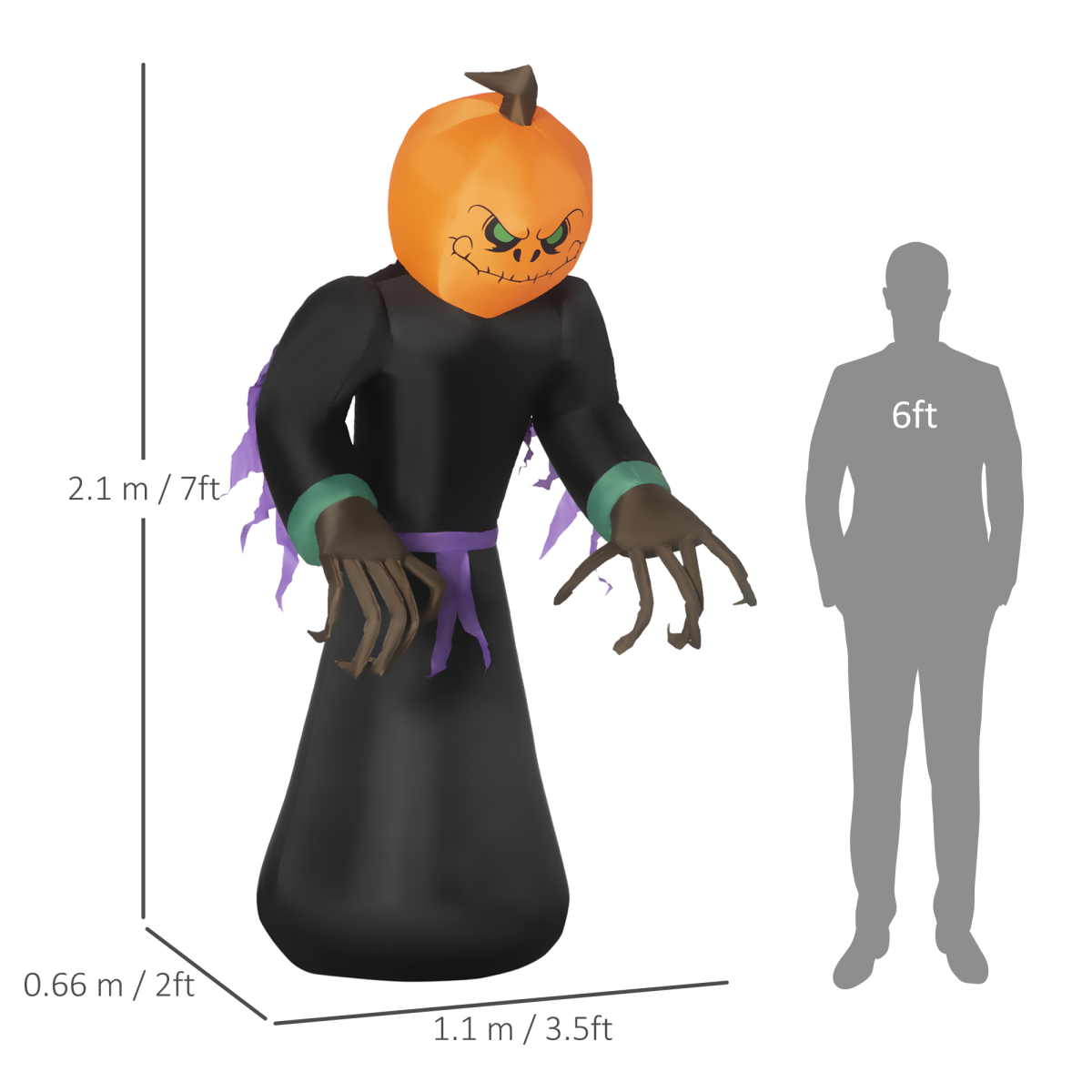 2.1m Tall Pumpkin Man Inflatable Halloween Yard Decoration Light Up