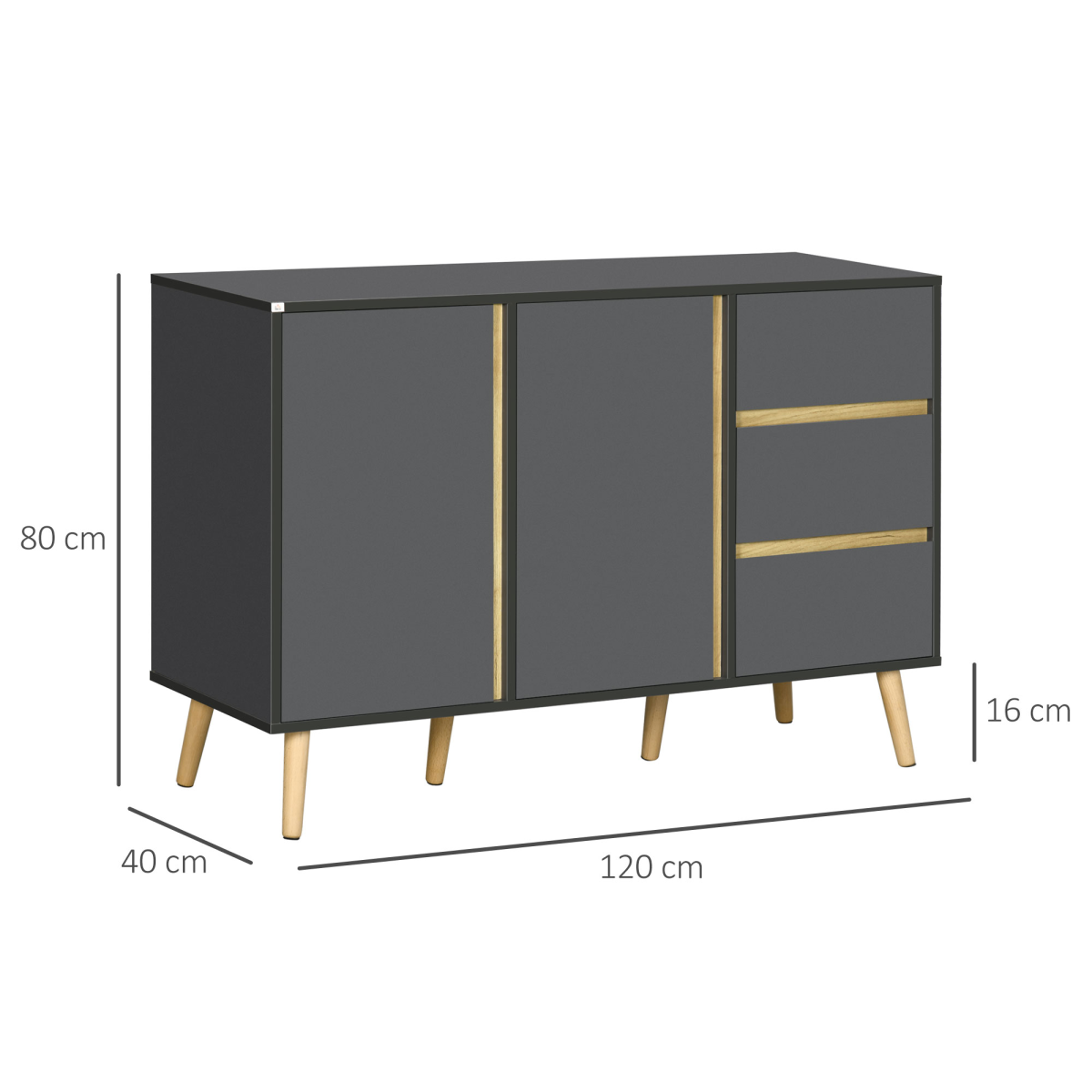 Stylish Dark Grey Sideboard with Adjustable Shelves & Double Doors