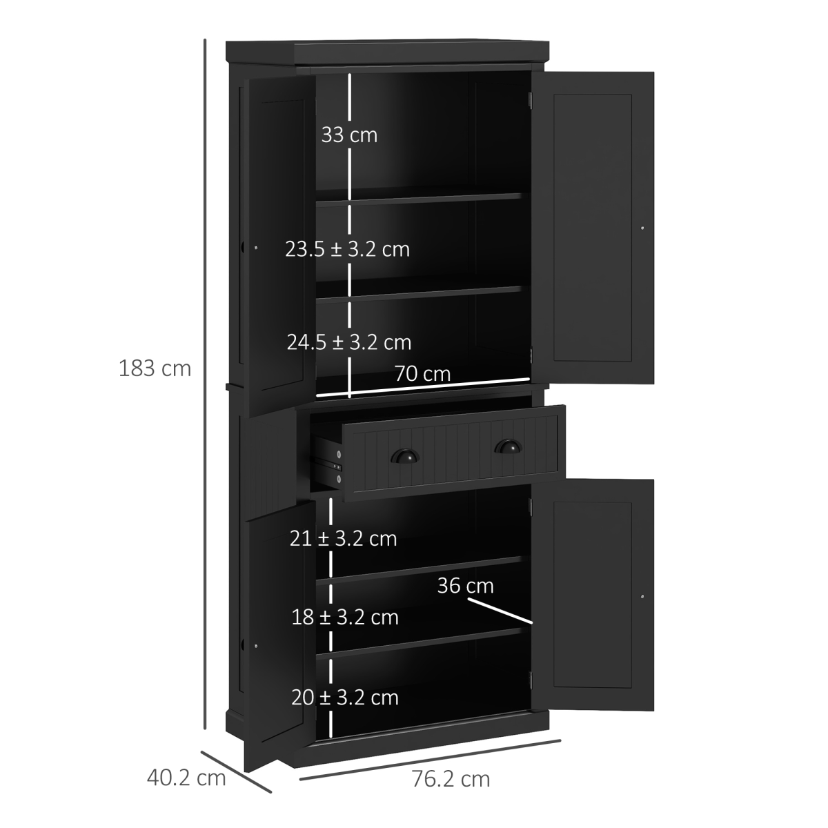 Stylish Black Freestanding Kitchen Storage Cabinet with Drawers & Shelves