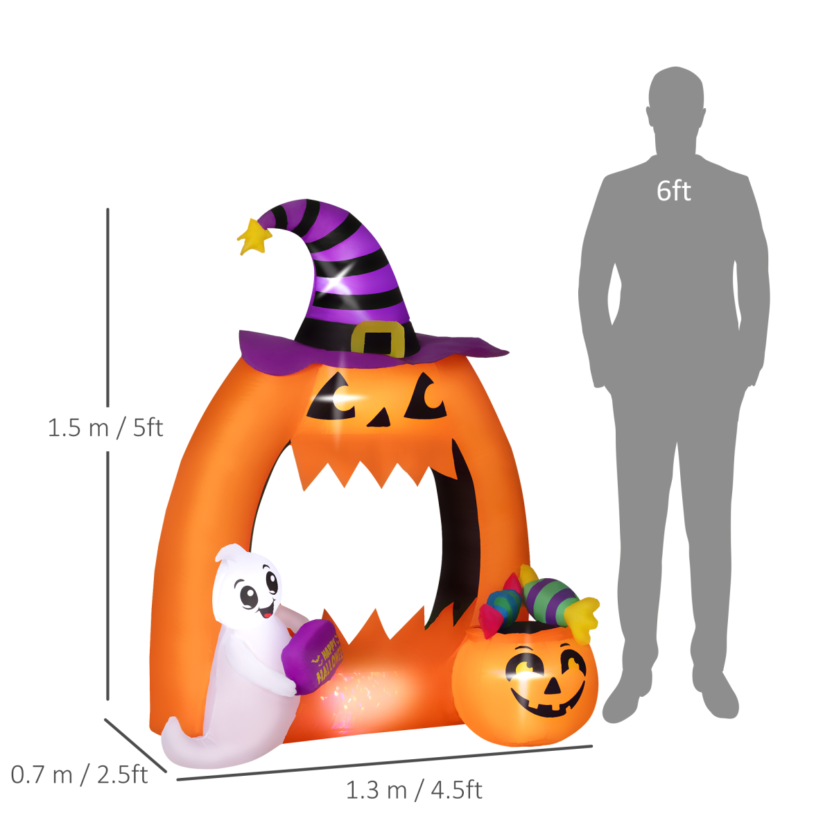 4.9ft Halloween Inflatable Archway with Cute Ghost LED Glow