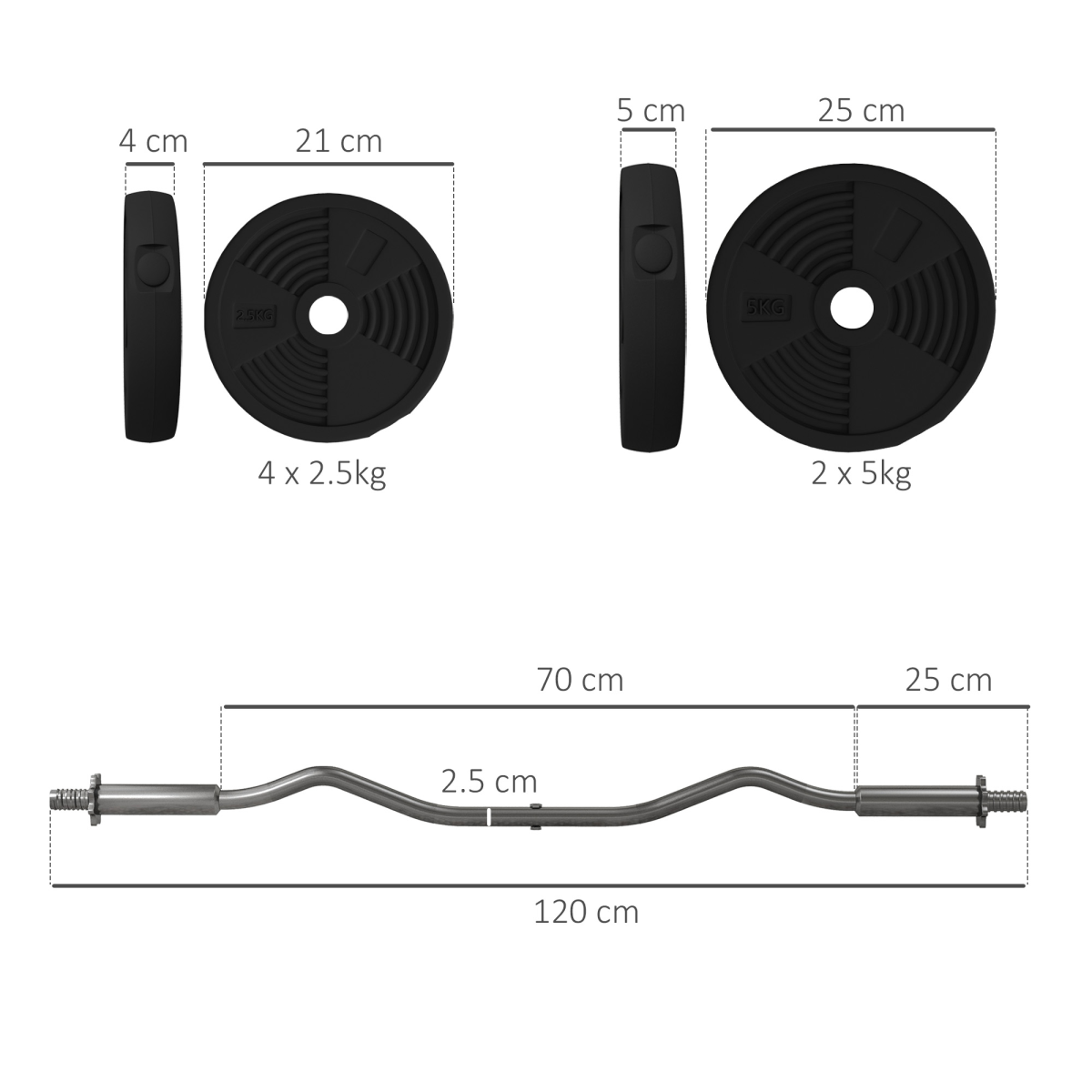 Barbell with black weight plates and additional weight discs
