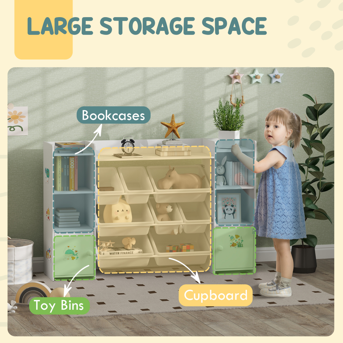 AIYAPLAY Kids Toy Storage Organizer with 8 Removable Bins - White