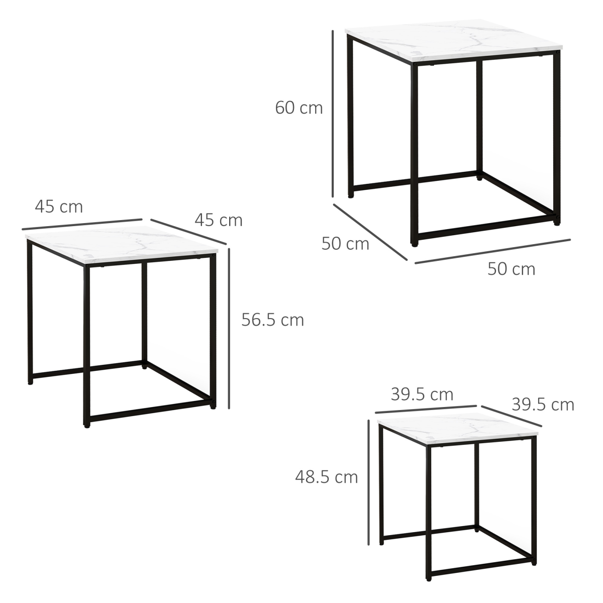 3-Piece Nesting Coffee Tables Set - White Marble Finish