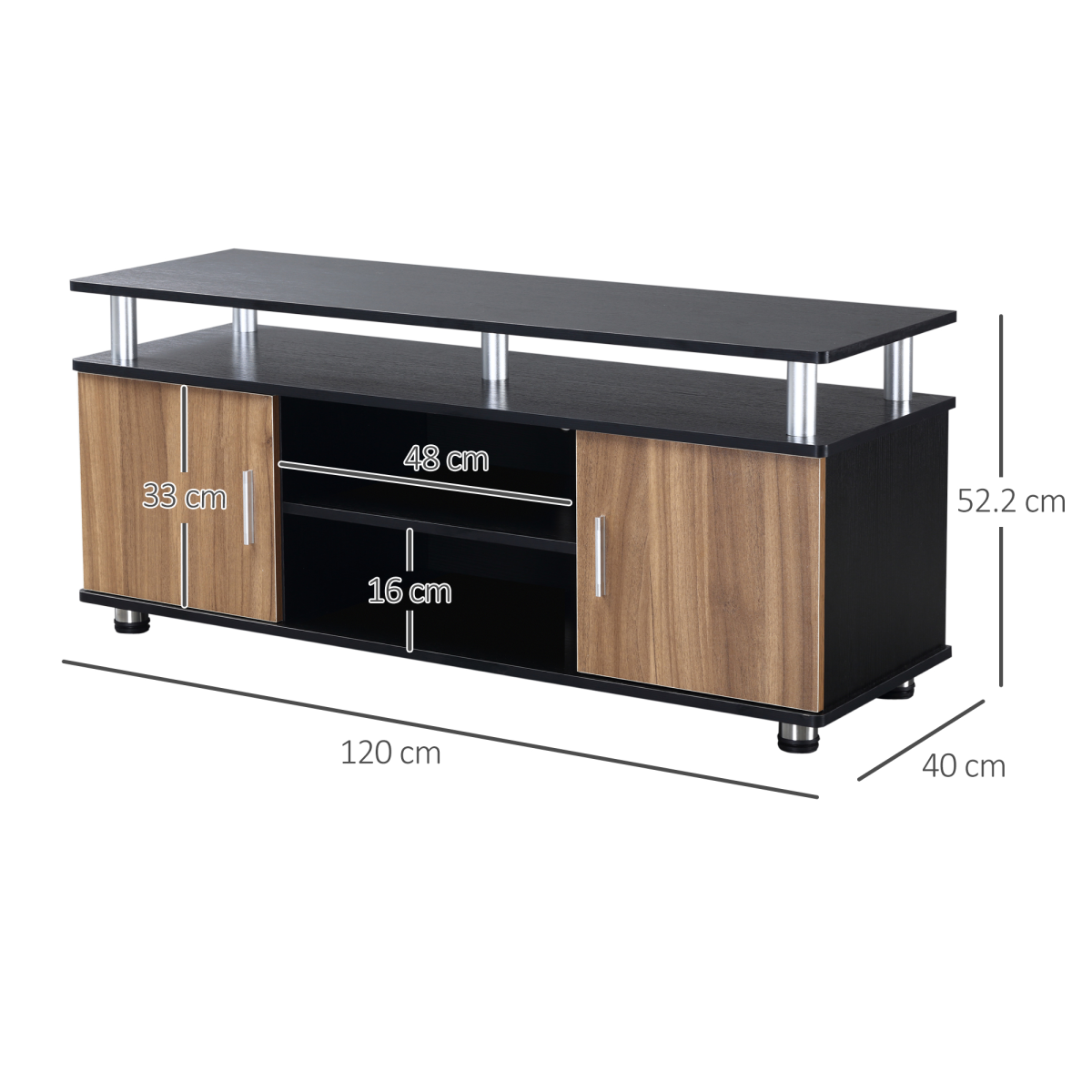 Modern Stylish TV Cabinet Stand - Space Saving Media Console in Black & Walnut