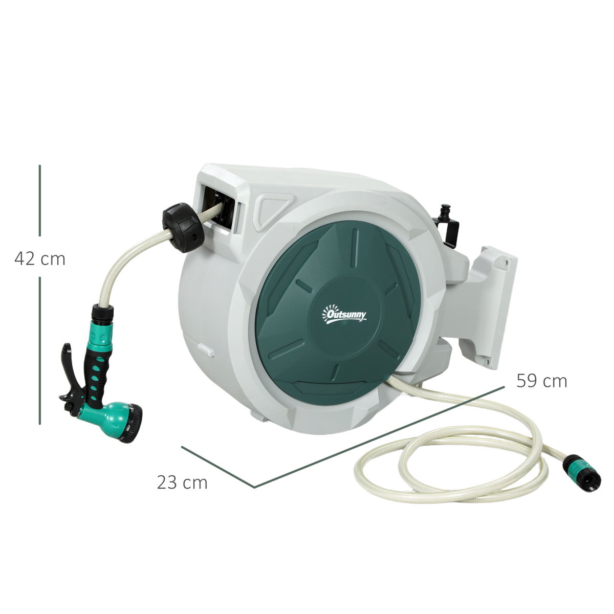 30m Retractable Wall-Mounted Hose Reel with Lock, Grey