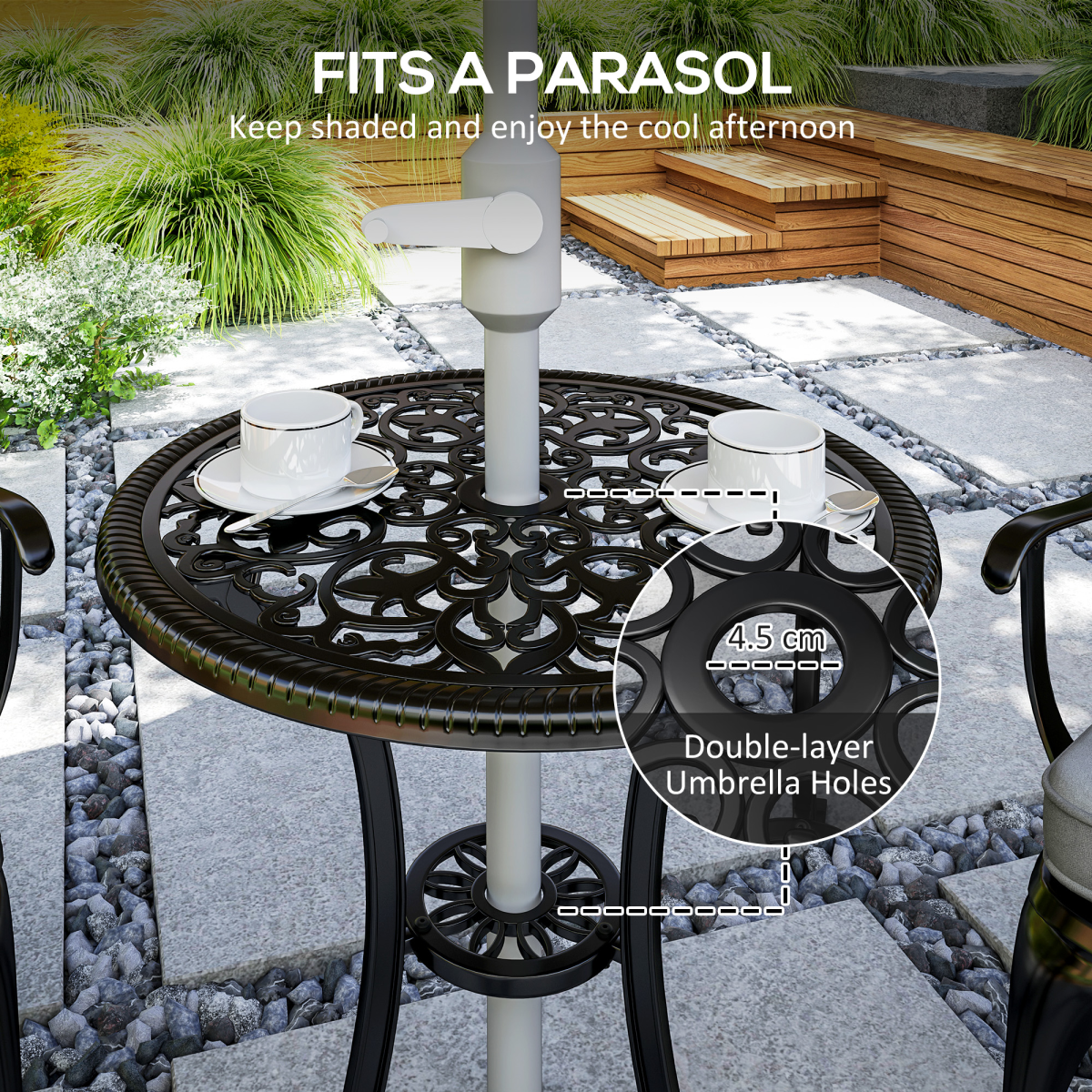 3-Piece Aluminium Garden Set: Round Table, Cushions, Parasol Hole