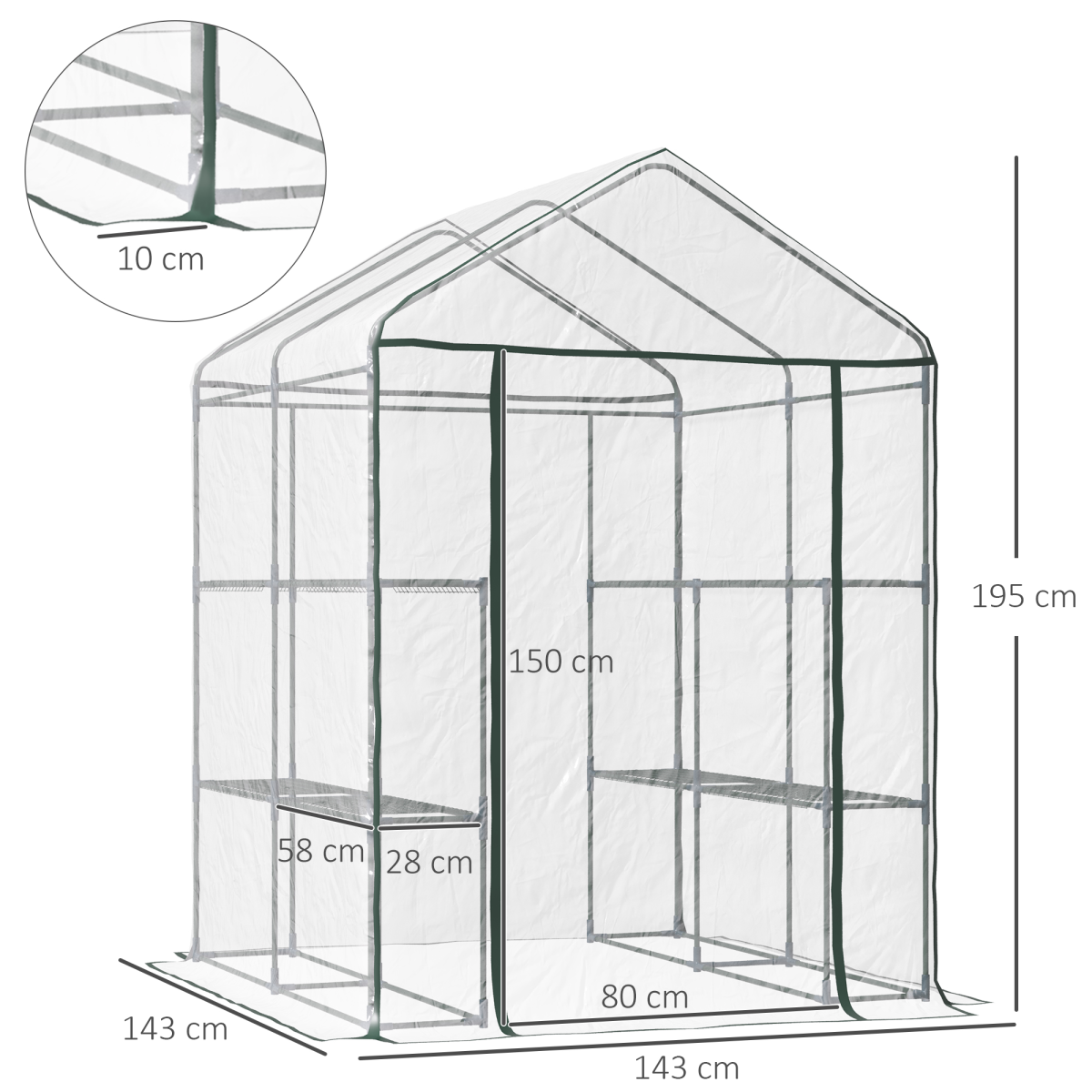 Steel-Frame Greenhouse with 2 Shelves - Durable Garden Grow House