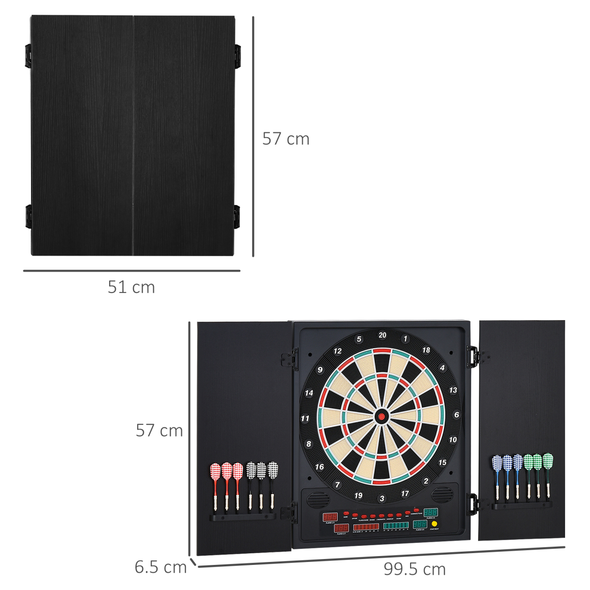 LED Dartboard with Digital Scoreboard, 27 Games, Cabinet & Storage