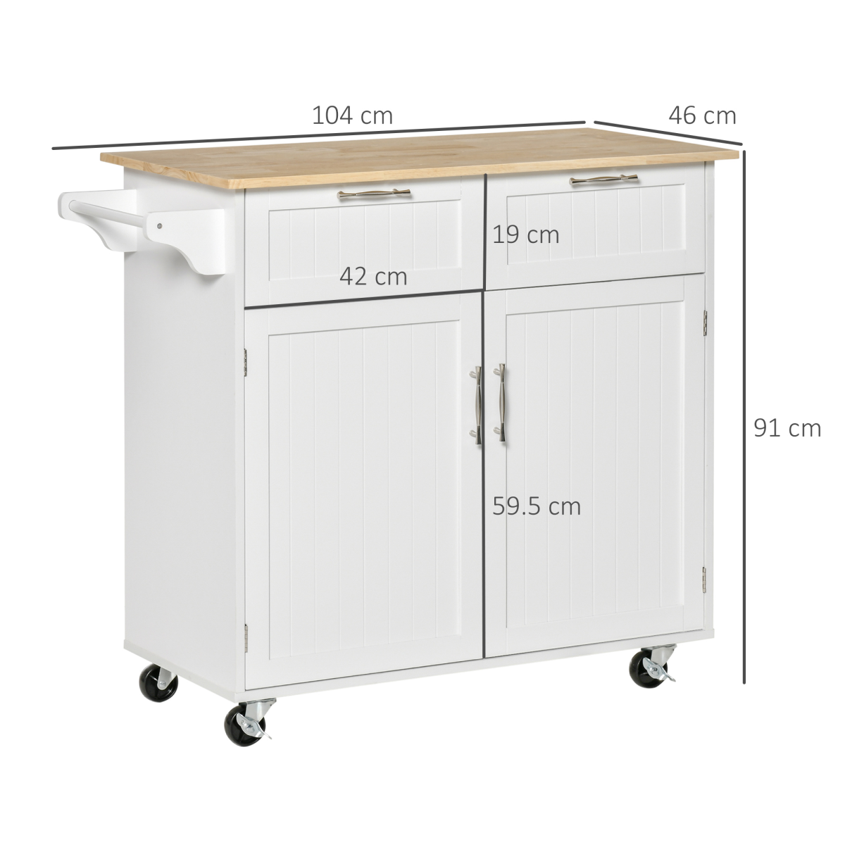 Versatile White Rolling Kitchen Cart with Adjustable Shelves & Spacious Storage
