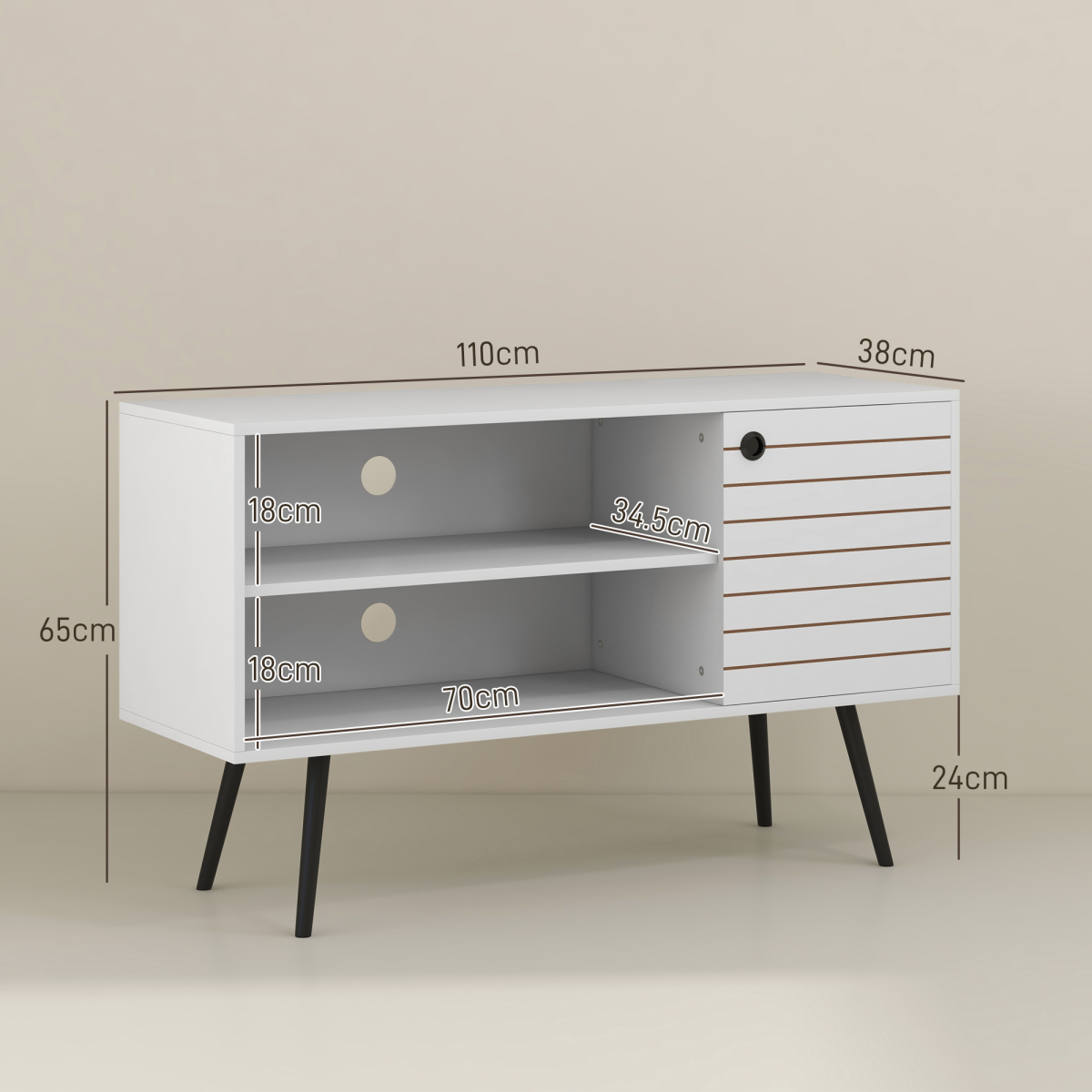 Stylish 50" TV Unit with Storage Shelves & Cable Management - White