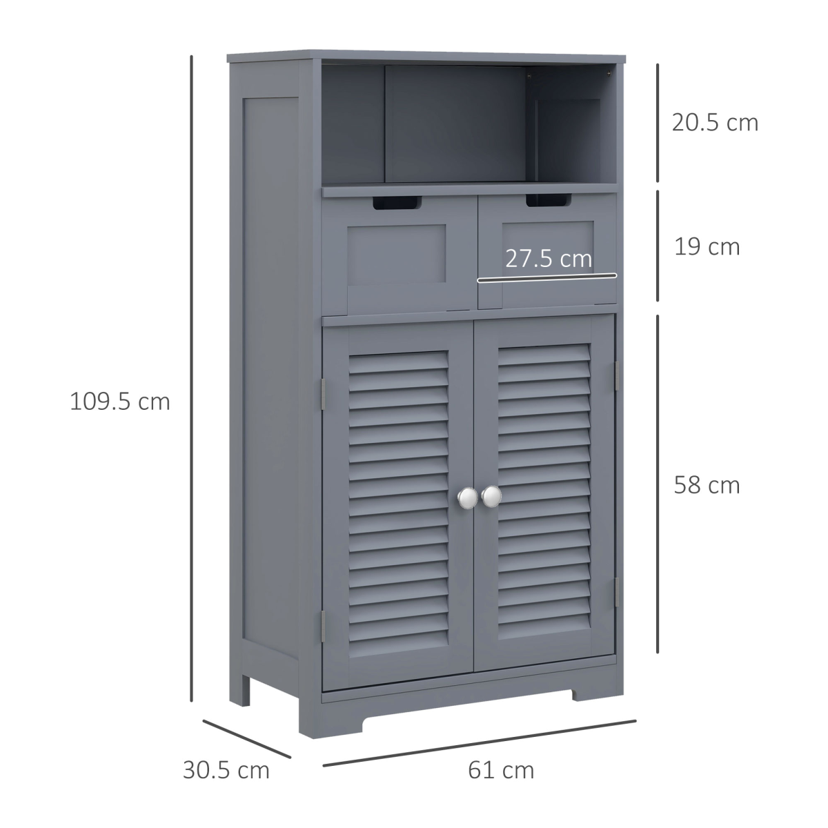 Kleankin Compact Bathroom Storage Cabinet with Stylish Louvred Doors
