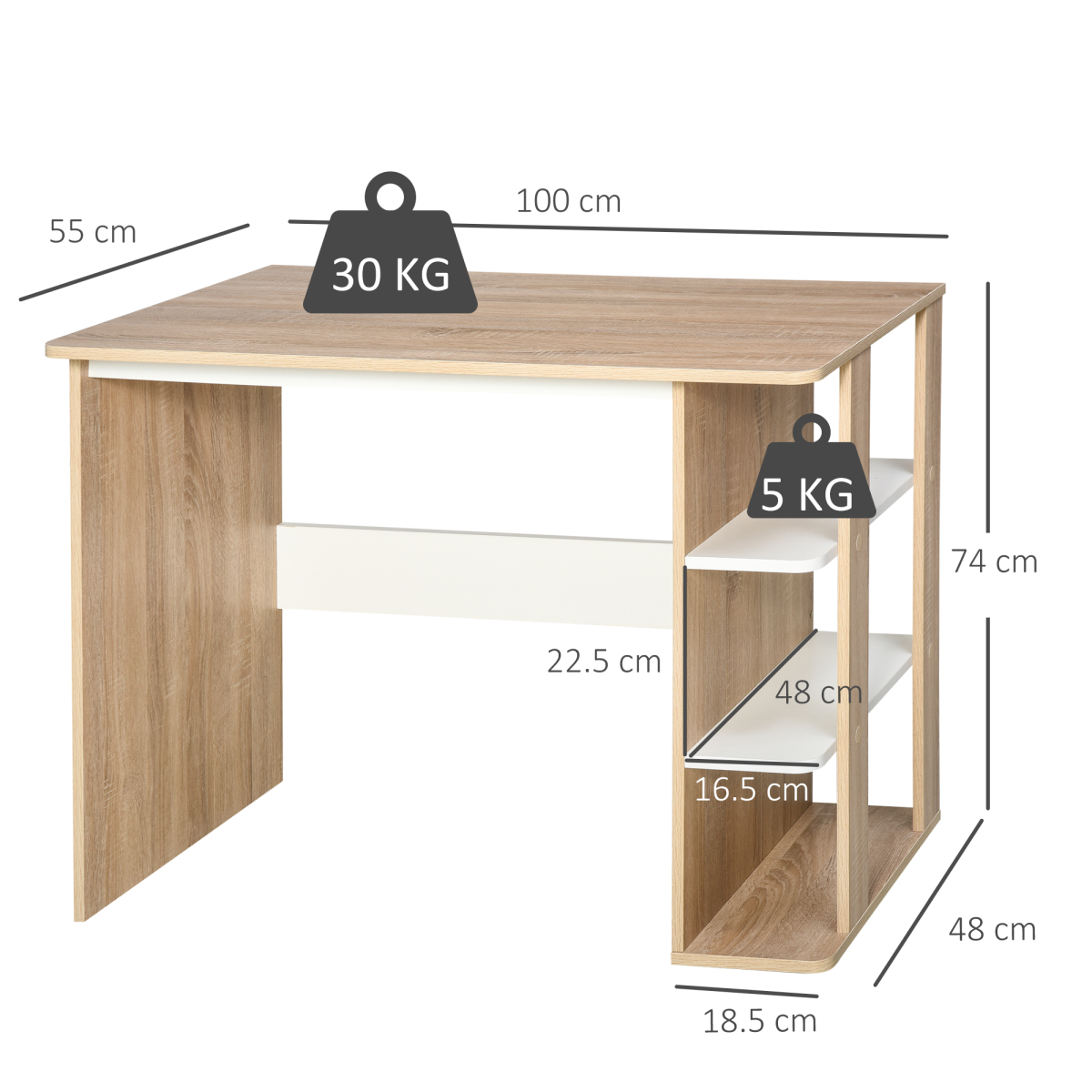 Stylish 2-in-1 Duo Desk & 3-Tier Shelf: Spacious, Sturdy, Home Office Essential