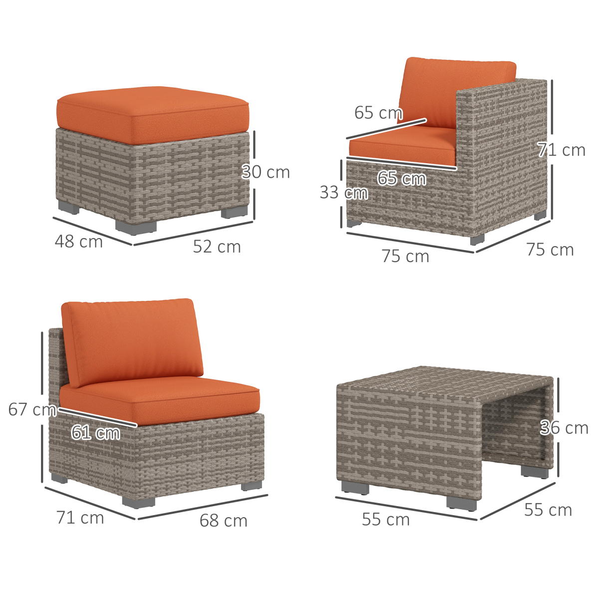 8-Piece Orange Wicker Patio Set - Weather-Resistant Rattan