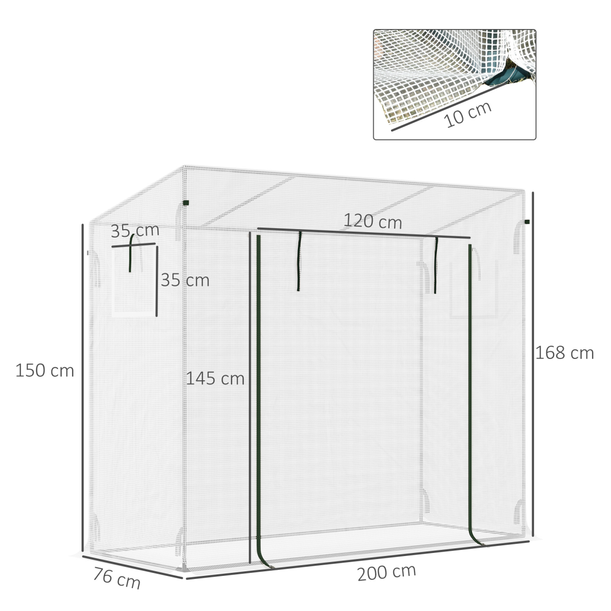 Walk-In Garden Greenhouse 200x76x168 cm with Roll-Up Door