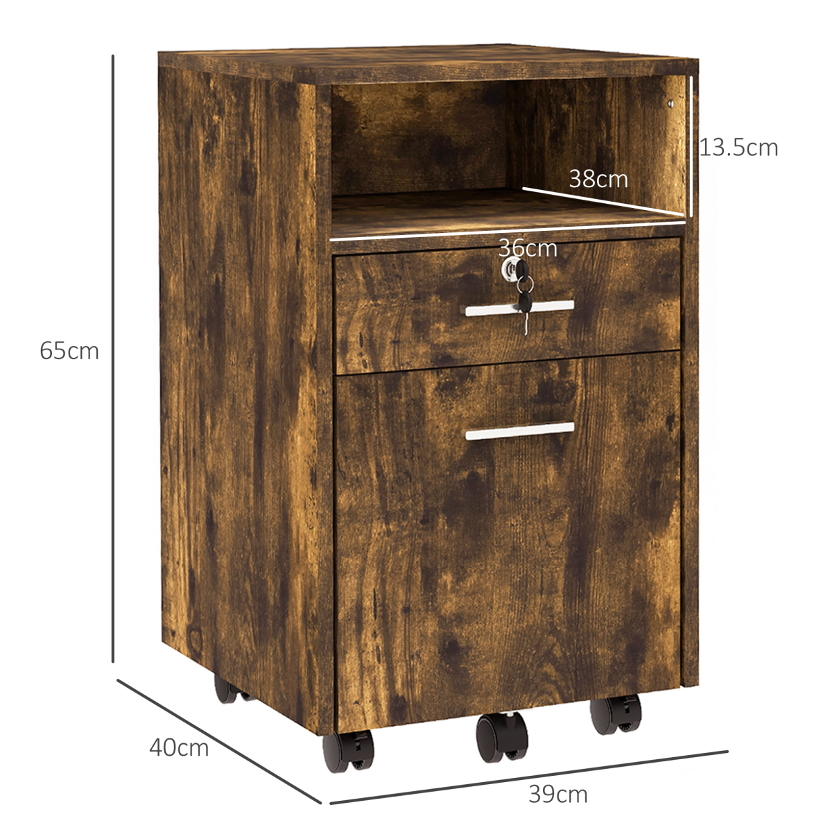 Vinsetto Rustic Brown Mobile File Cabinet: Lockable, 5 Wheels & Stylish Storage