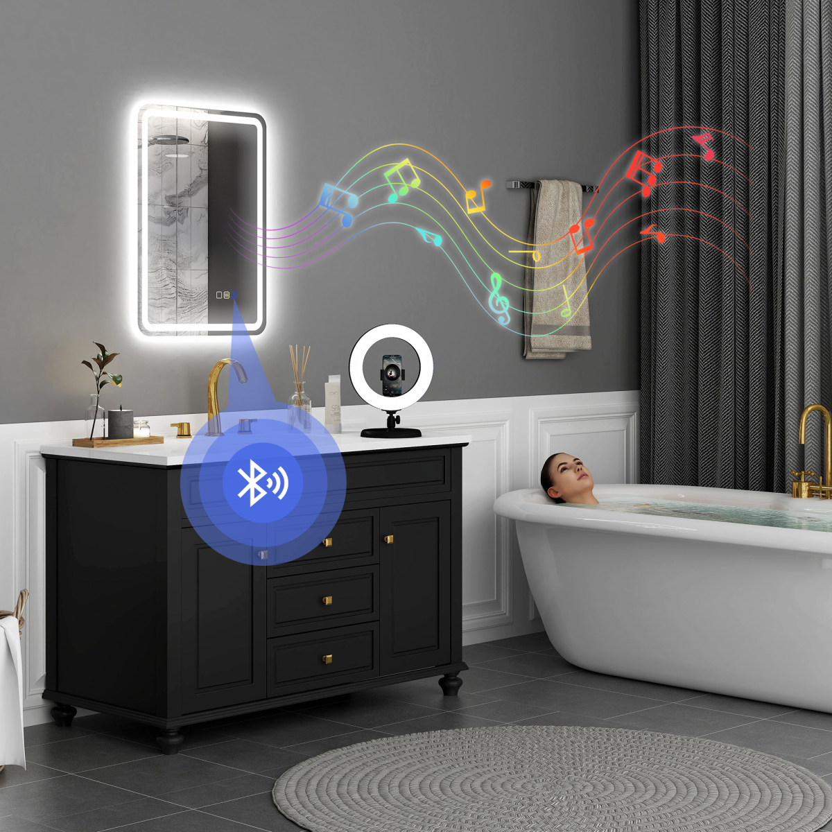 Elegant Smart Bathroom Cabinet Mirror with Bluetooth & Adjustable LED Lights
