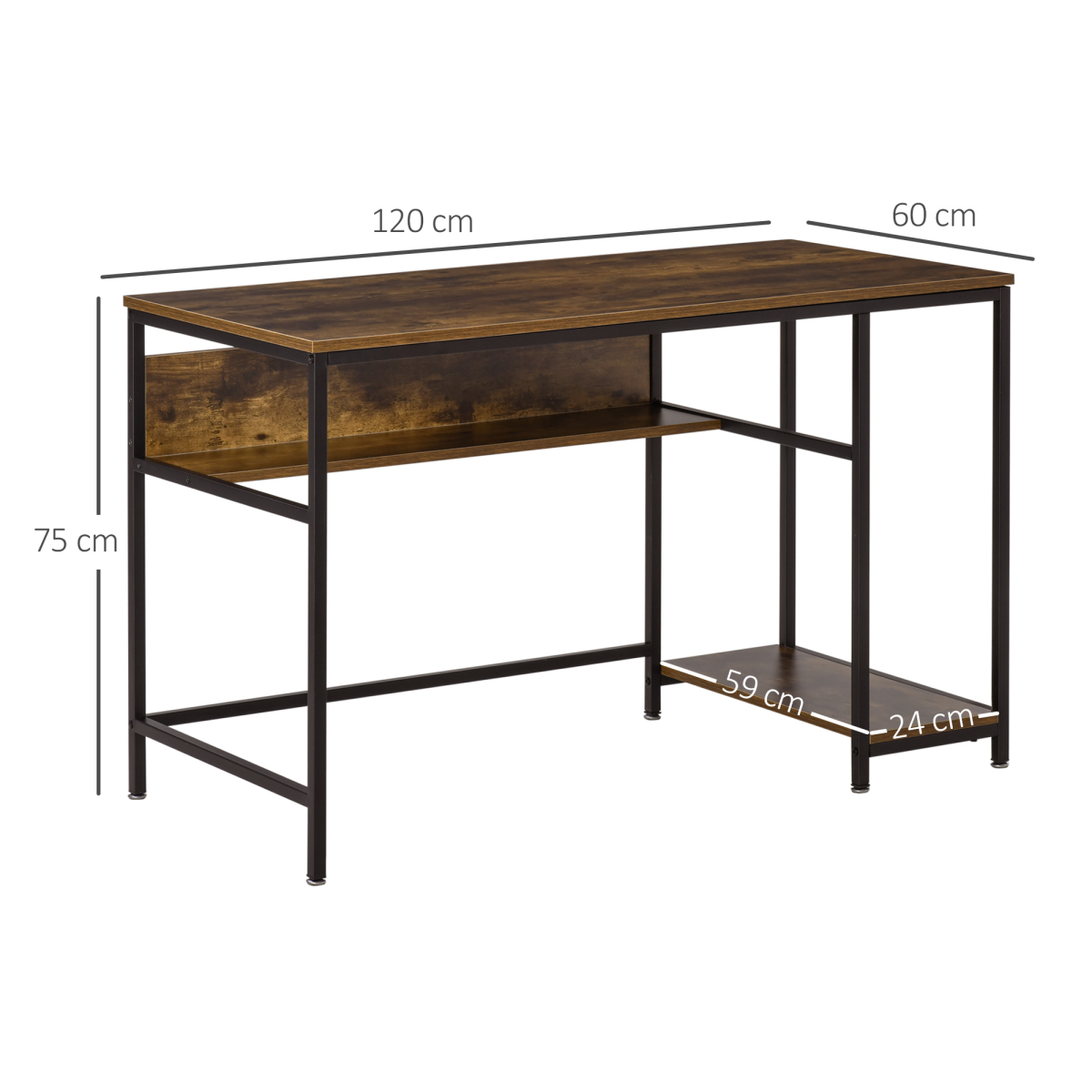 Rustic Brown Computer Desk Workstation with Storage - Stylish & Functional