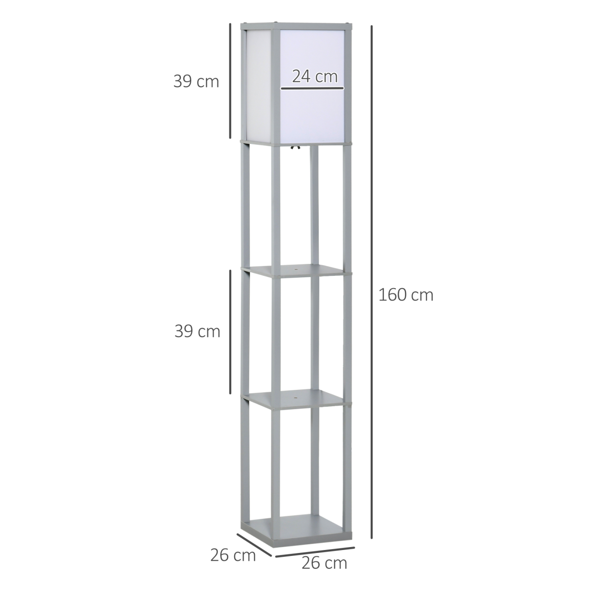 Grey 3-Tier Floor Lamp with Storage Shelves and Foot Switch
