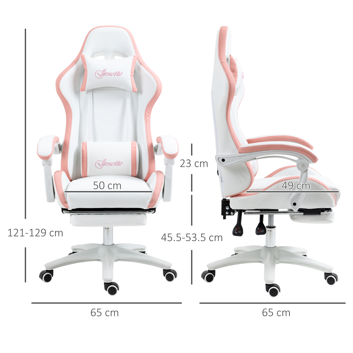 Vinsetto Pink Racing-Style Gaming Chair with Reclining Back and Footrest