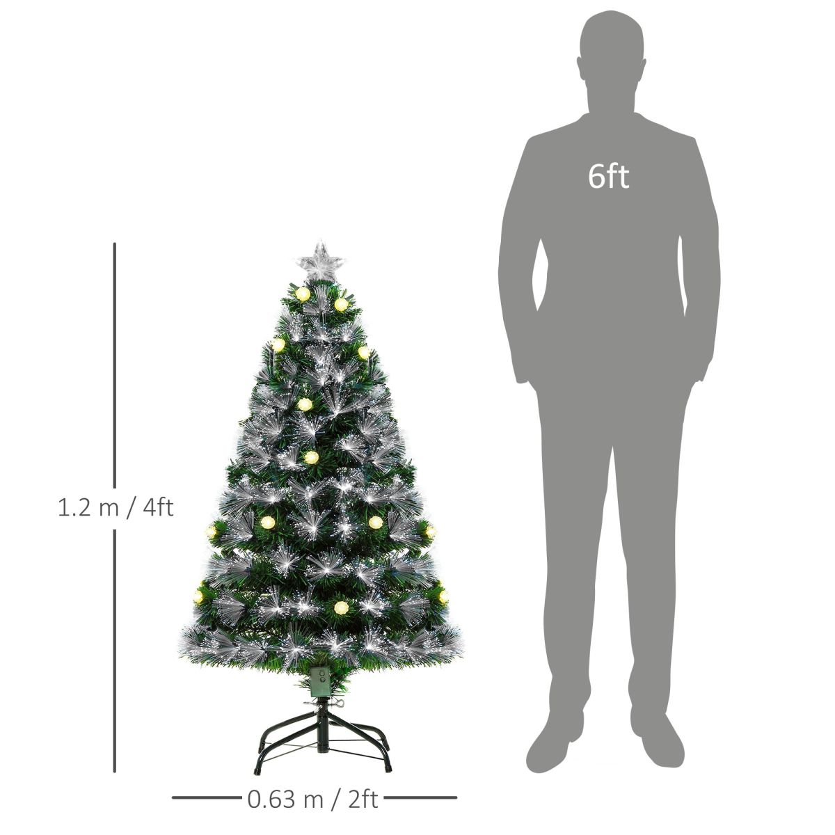4ft White Light Christmas Tree, 90 LEDs, Star Topper, Tri-Base, Pre-Lit