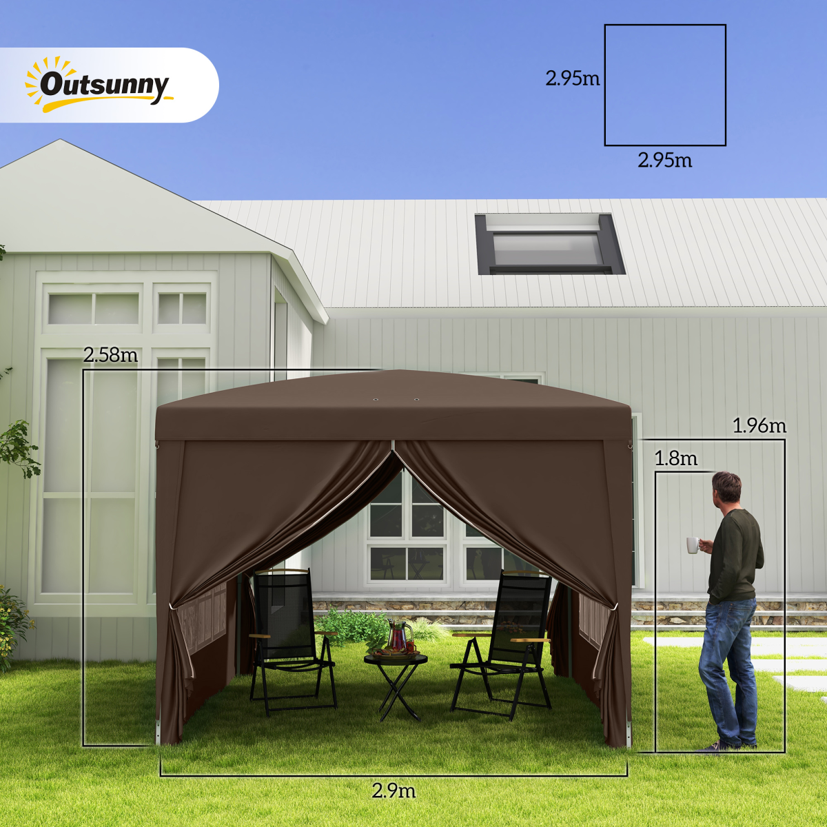 3x3m Pop-Up Gazebo with UV Canopy, Rust-Resistant, Includes Bag & Sidewalls