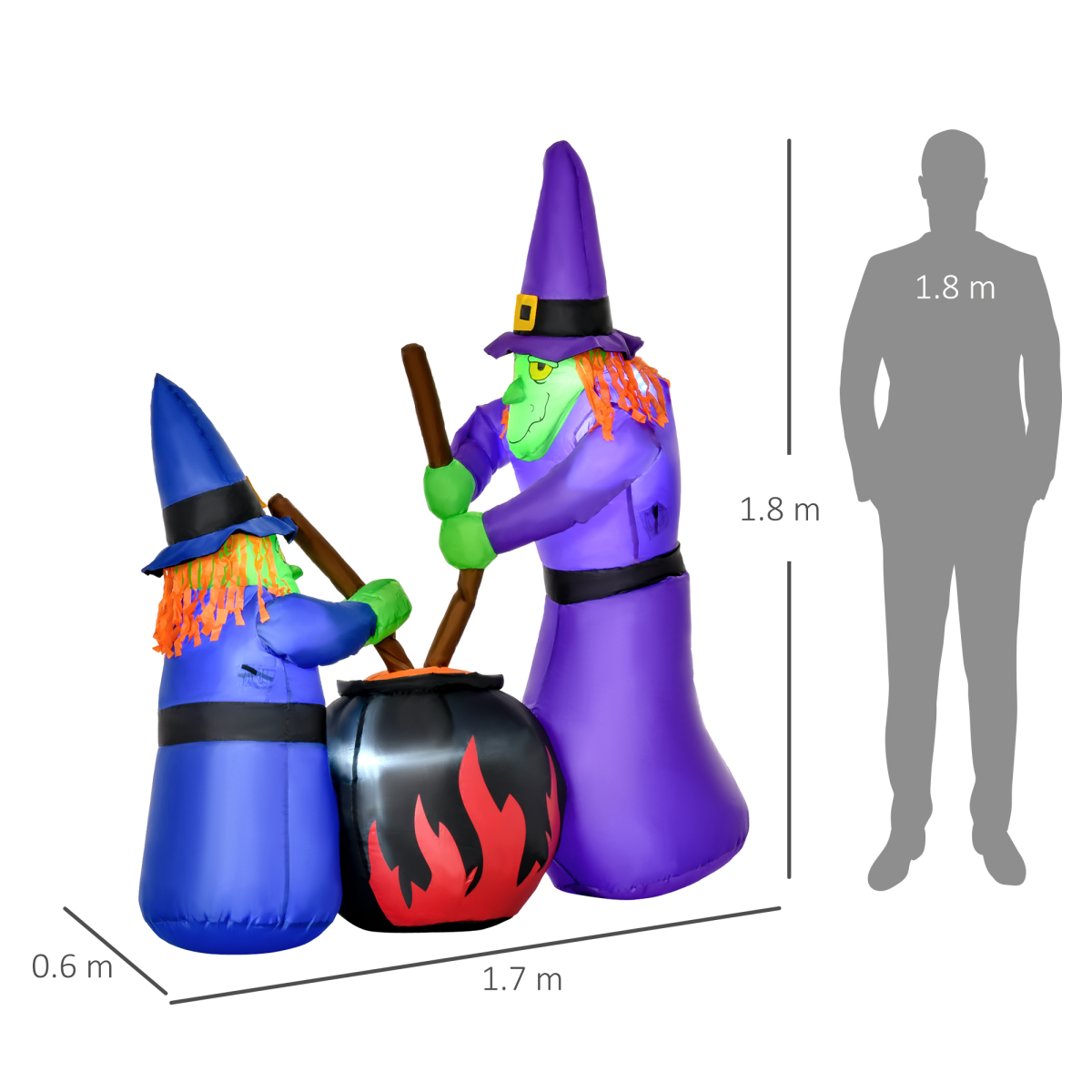 1.8m Inflatable Halloween Witches Around a Glowing Black Cauldron with LEDs