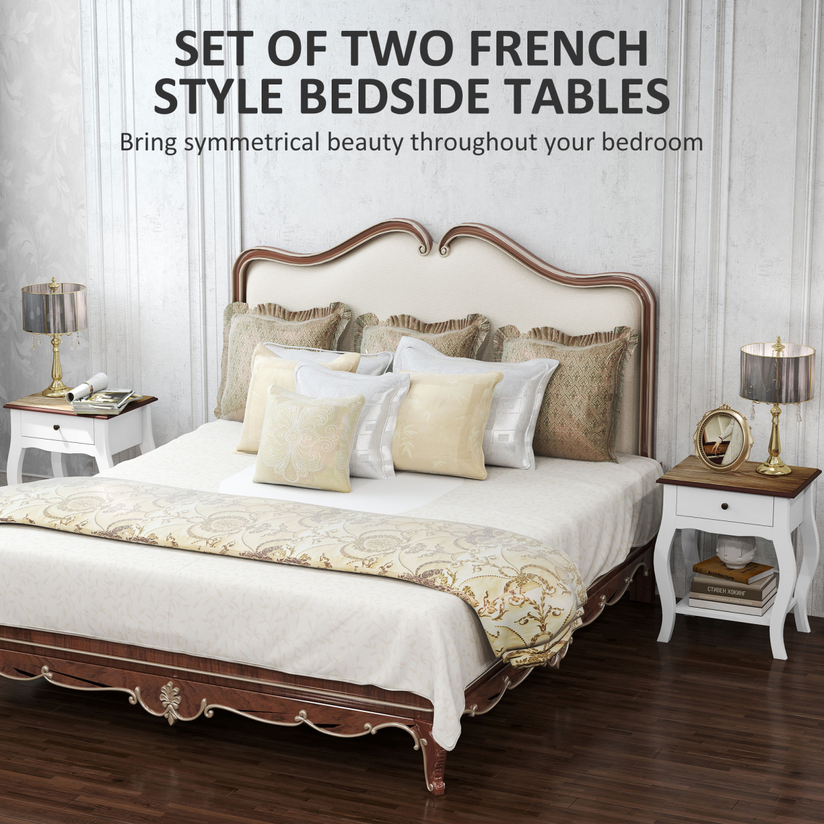 Elegant Bedside Tables Set of 2 - White with Drawer & Shelf