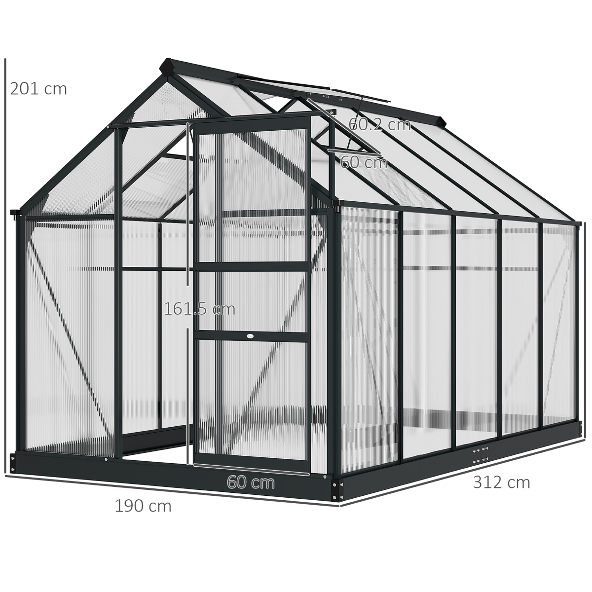 Polycarbonate Walk-In Garden Greenhouse with Aluminium Frame, 6x10 ft