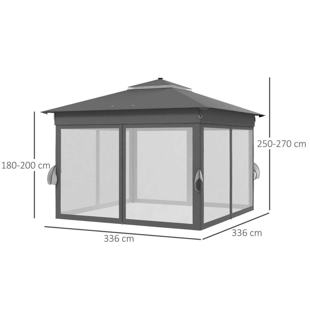 3x3m Pop-Up Gazebo with Solar LED Lights and Curtain Netting - Grey