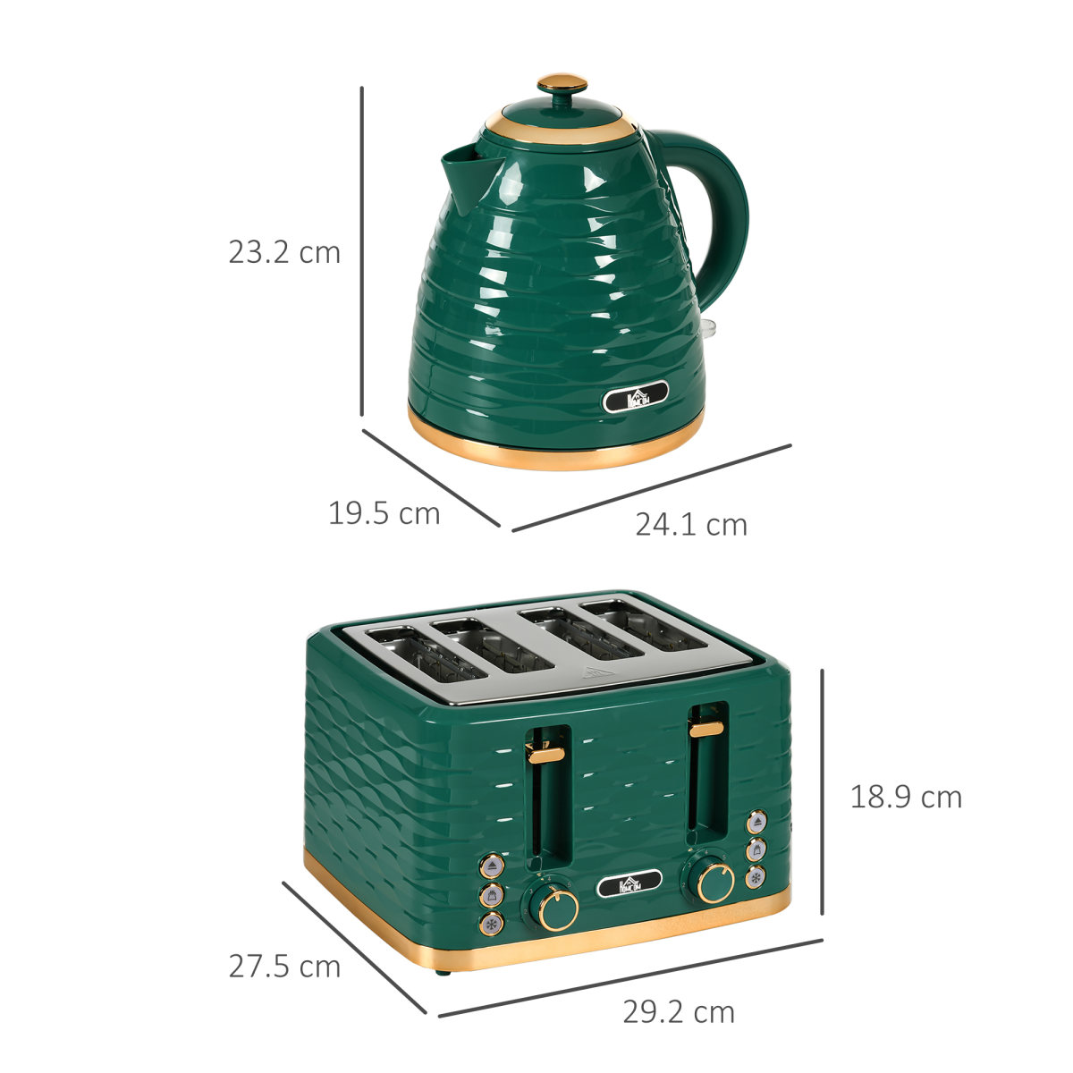 Kettle and Toaster Set 1.7L Rapid Boil Kettle & 4 Slice Toaster Green