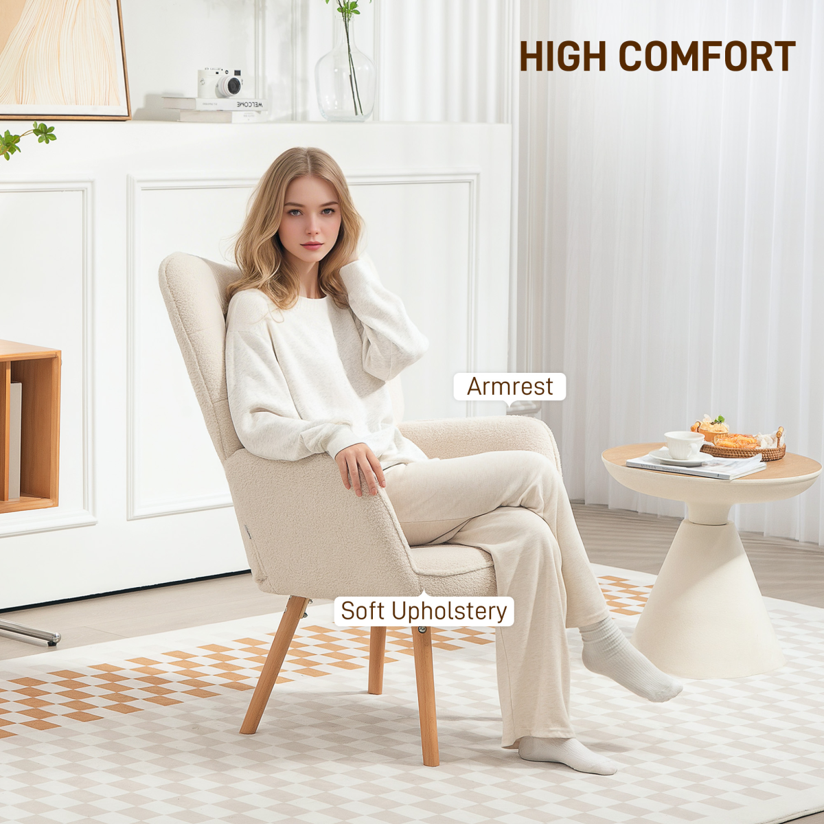 Cream White Wingback Armchair: Stylish Comfort with Cozy Upholstery