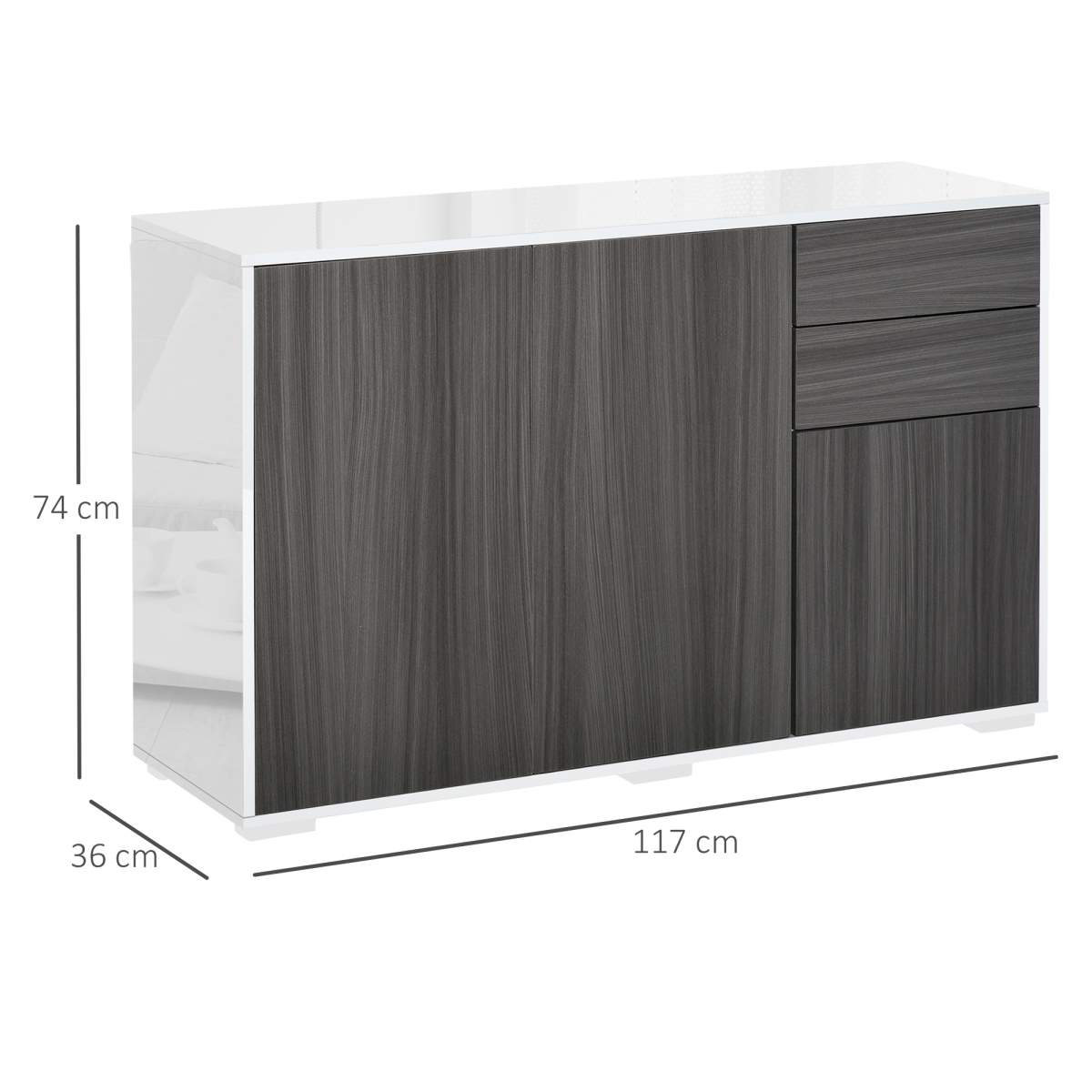 Stylish 2-Door & 2-Drawer Side Cabinet - Modern Grey & White Design
