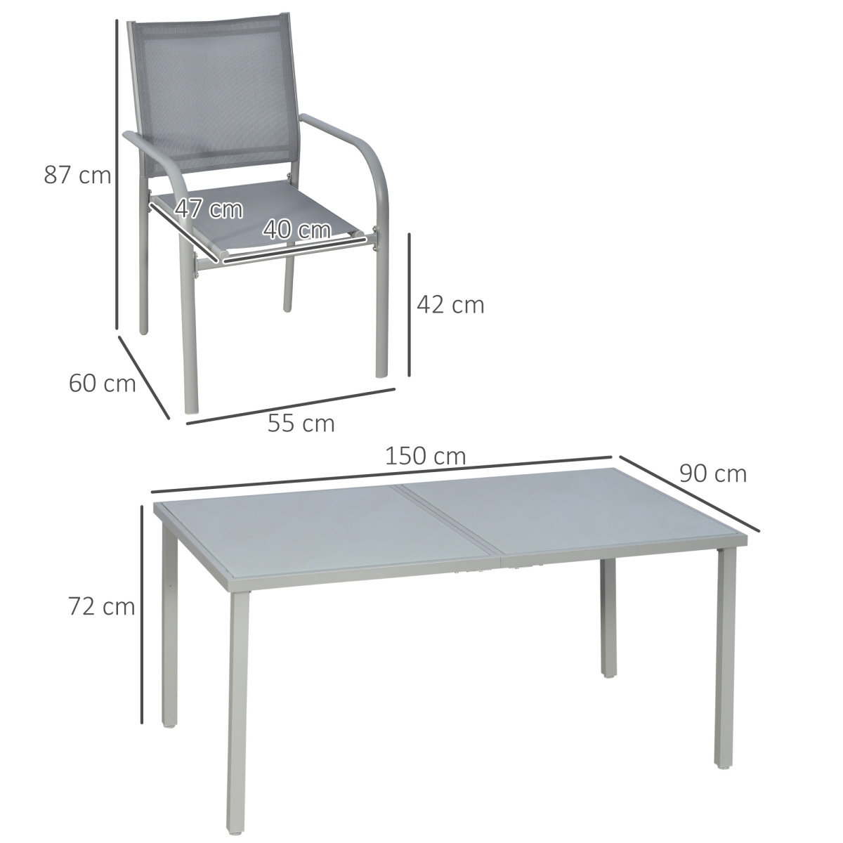 7-Piece Grey Steel Garden Patio Dining Set with Tempered Glass Table