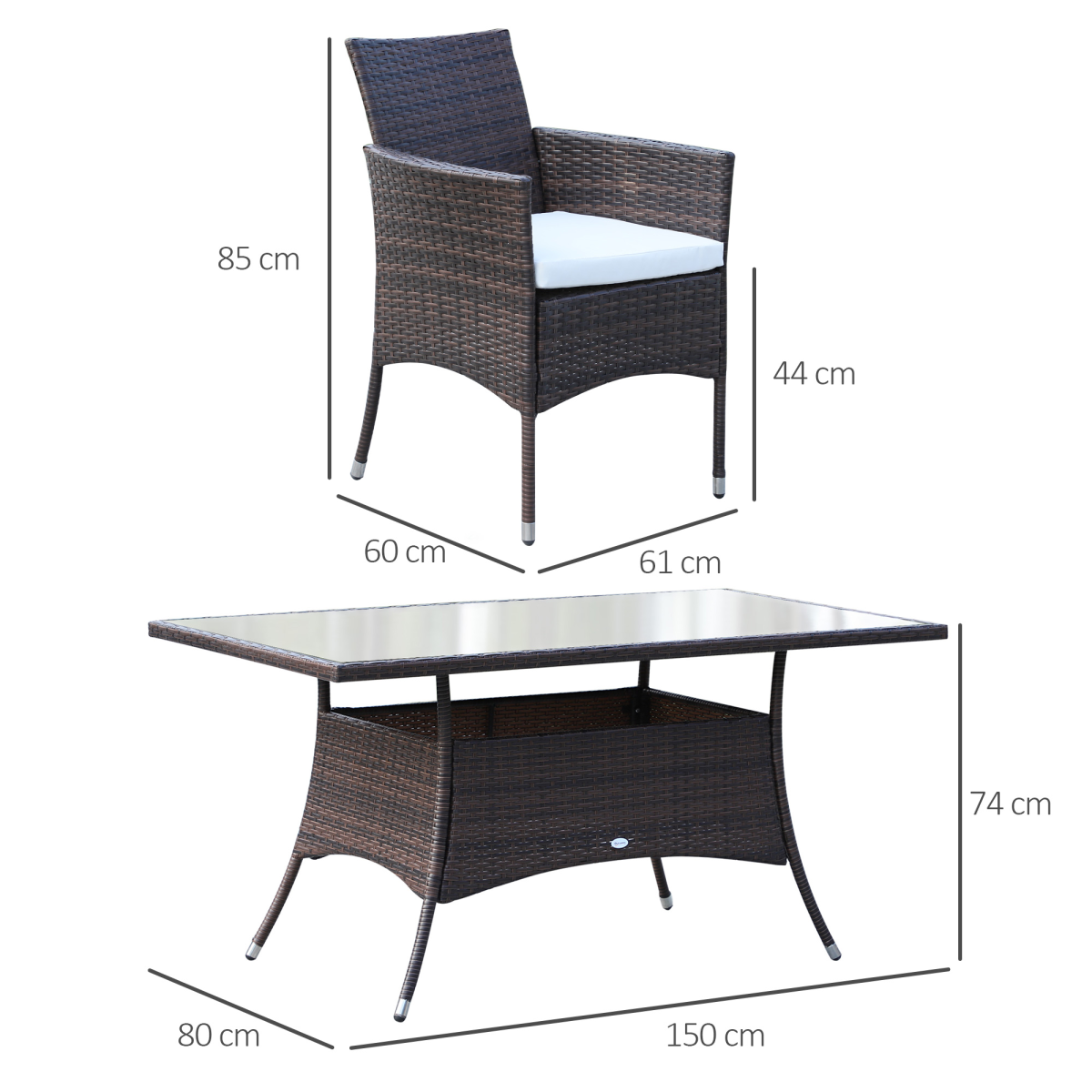 7-Piece Rattan Garden Dining Set - Rectangular Table & Chairs