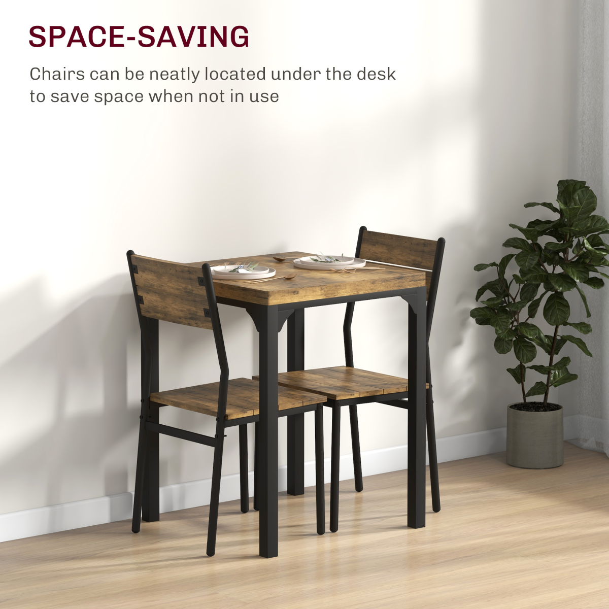 Rustic Brown 3-Piece Compact Dining Set with Metal Frame - Perfect for Small Spaces!