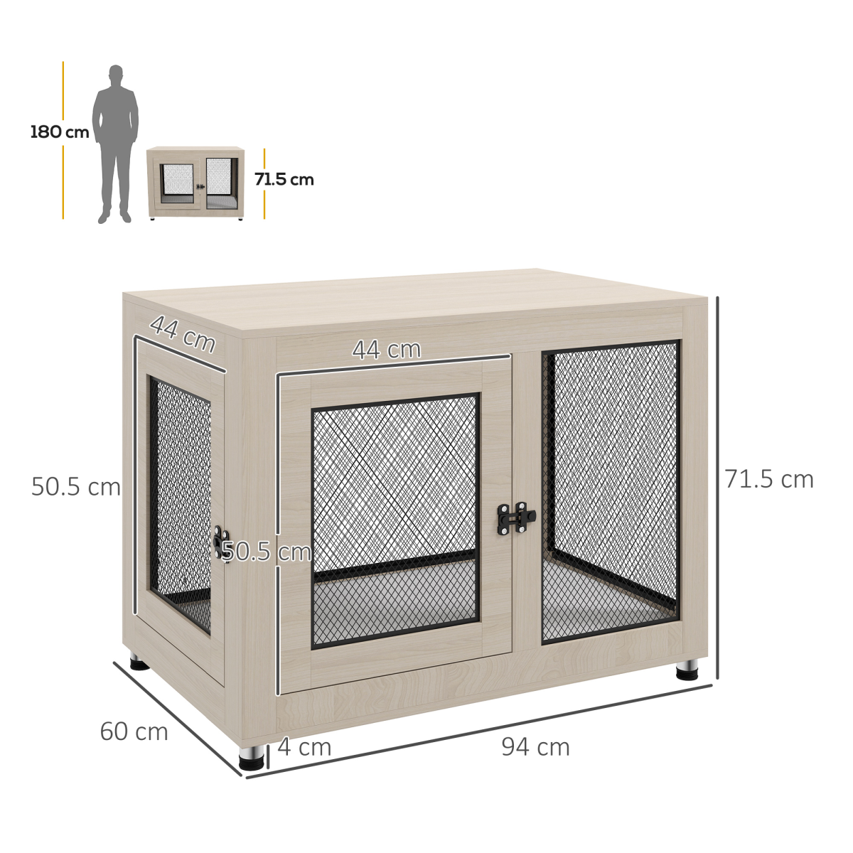 Chic Dog Kennel End Table with Dual Doors and Plush Cushion - Oak/Black