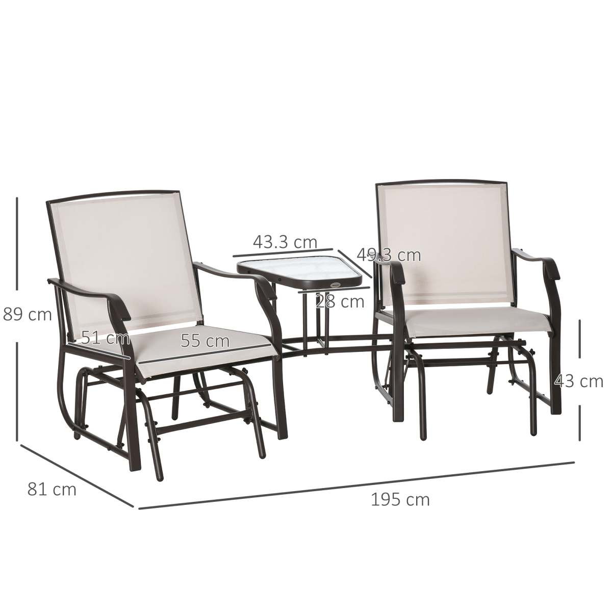 Double Glider Loveseat with Glass Table - Beige Garden Set