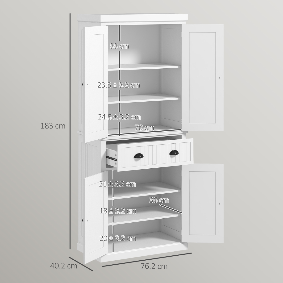 Chic Freestanding Kitchen Storage Cabinet with Adjustable Shelves & Drawers