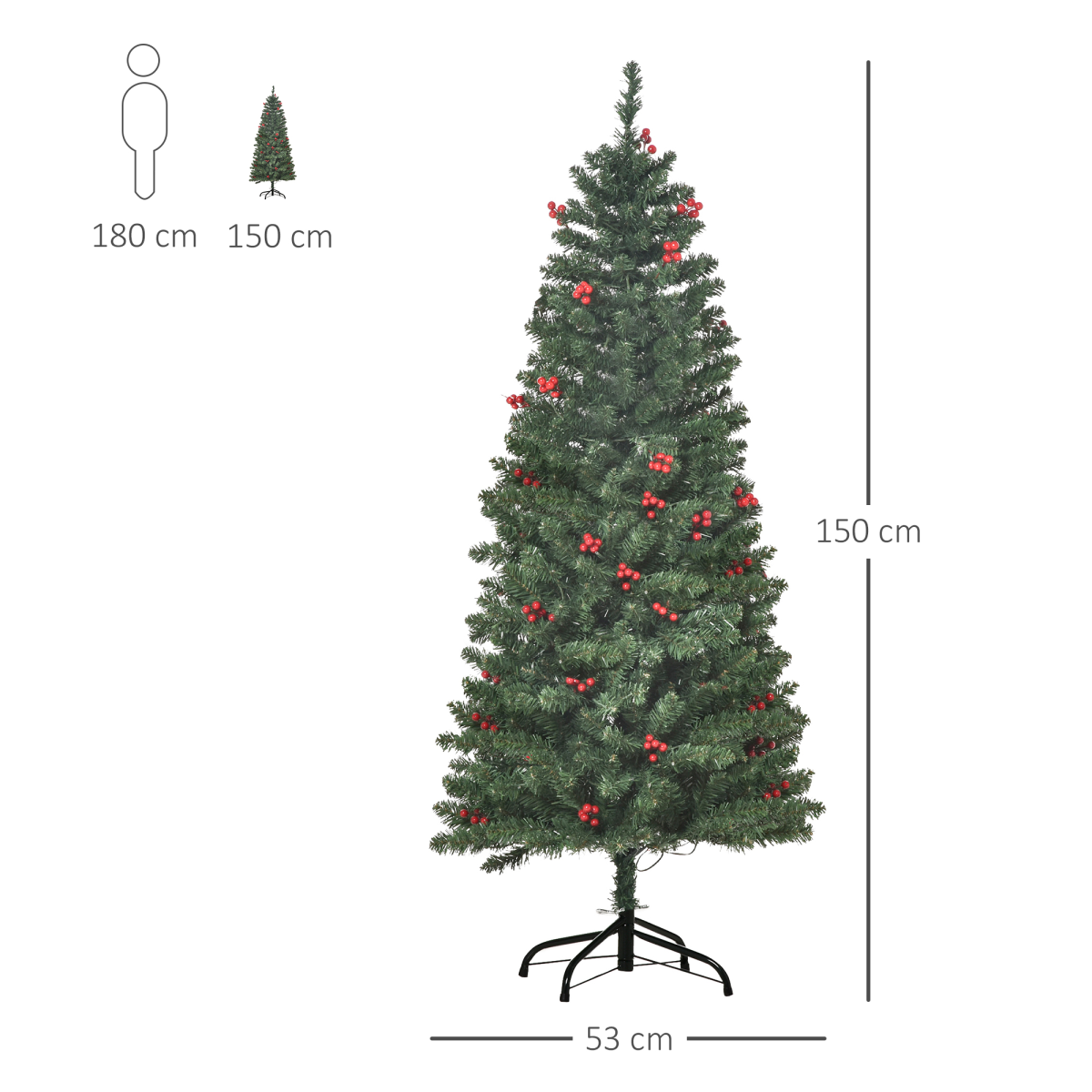 5ft Prelit Pencil Christmas Tree with Warm White LEDs & Red Berry