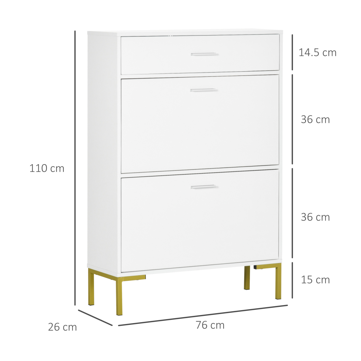 Chic 12-Pair Shoe Storage Cabinet with Flip Drawers & Elegant Gold Accents