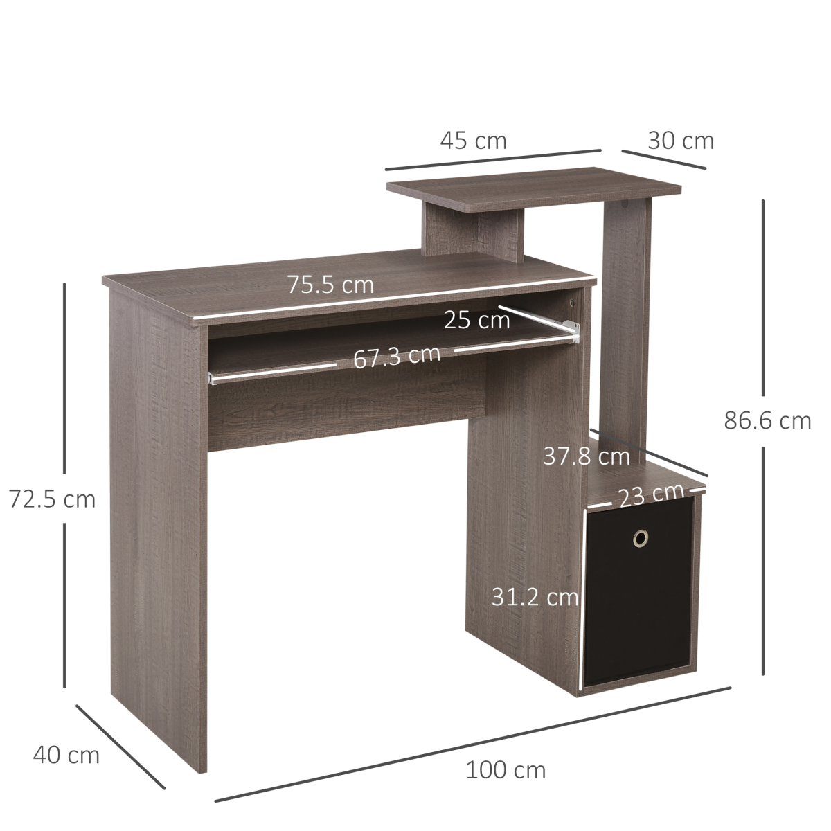 Chic Grey Computer Desk with Sliding Tray & Stylish Storage Solutions